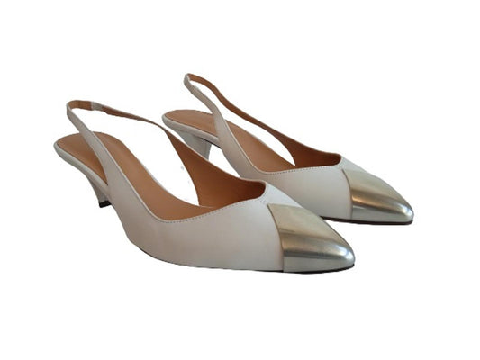 ISABEL MARANT Ladies White Metal Toecap Elina Slingback Pumps EU41 UK8 NEW