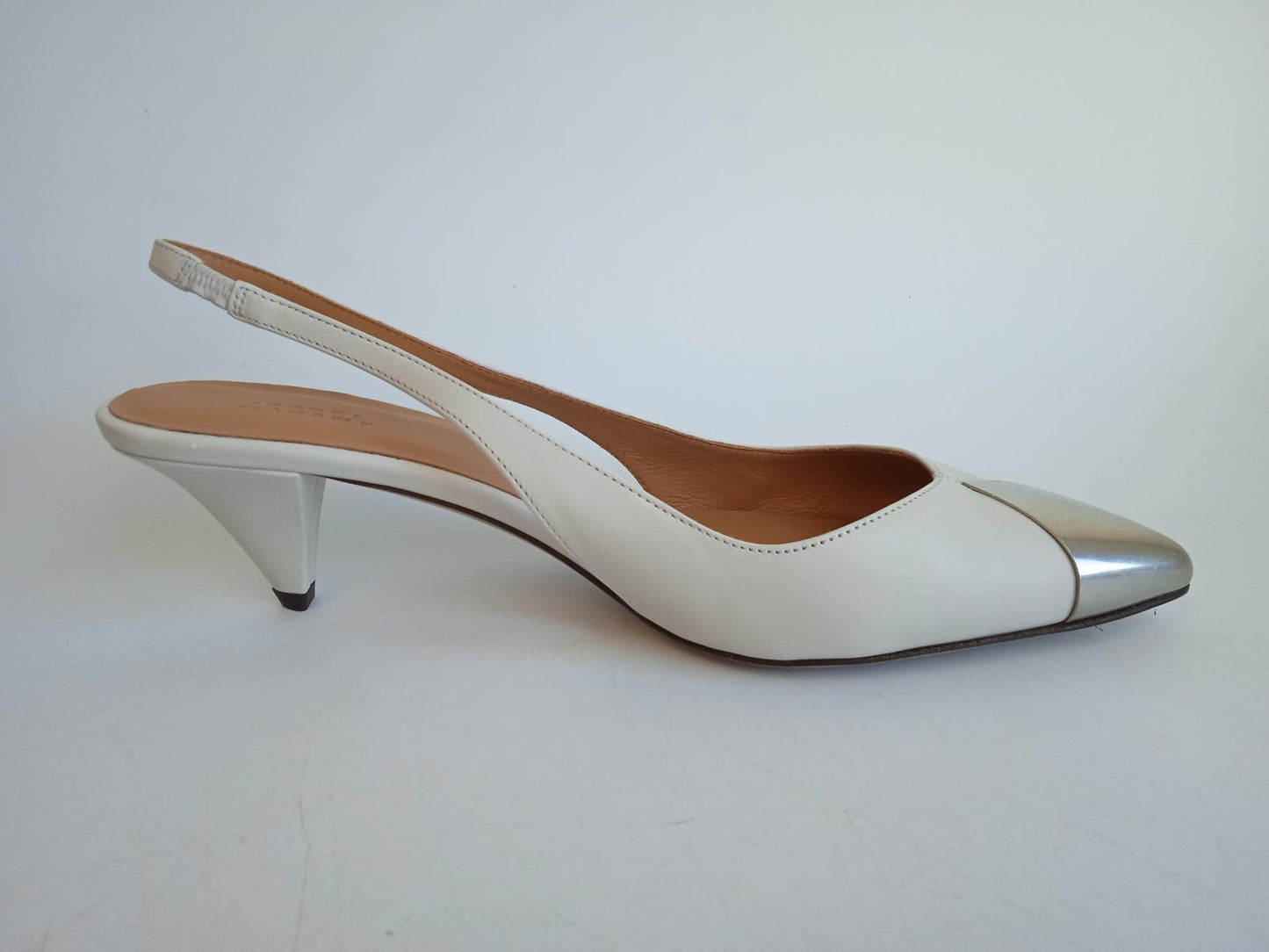 ISABEL MARANT Ladies White Metal Toecap Elina Slingback Pumps EU41 UK8 NEW