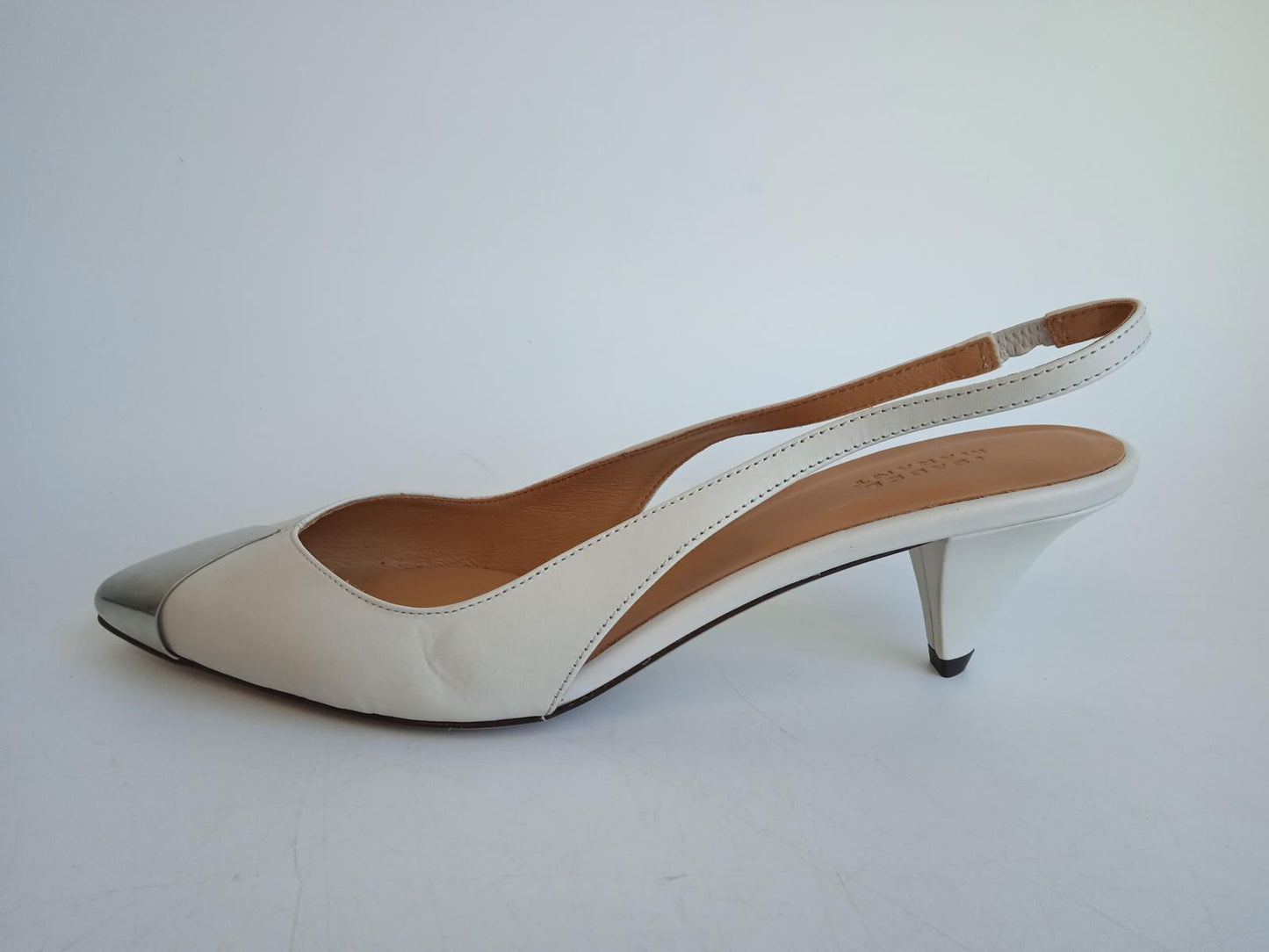 ISABEL MARANT Ladies White Metal Toecap Elina Slingback Pumps EU41 UK8 NEW