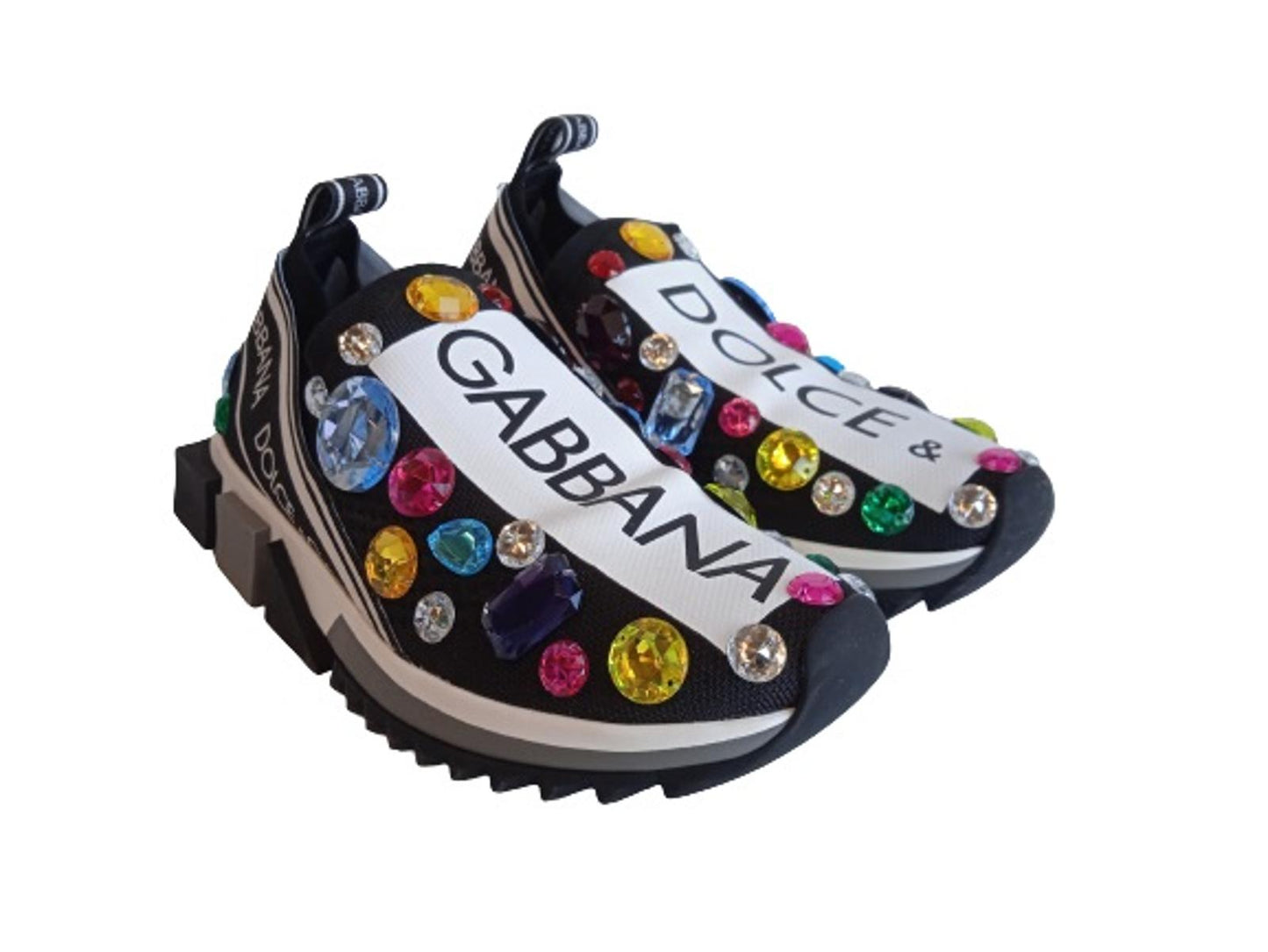 DOLCE & GABBANA Ladies Black Low-Top Crystal Embellished Trainers EU37 UK4 NEW