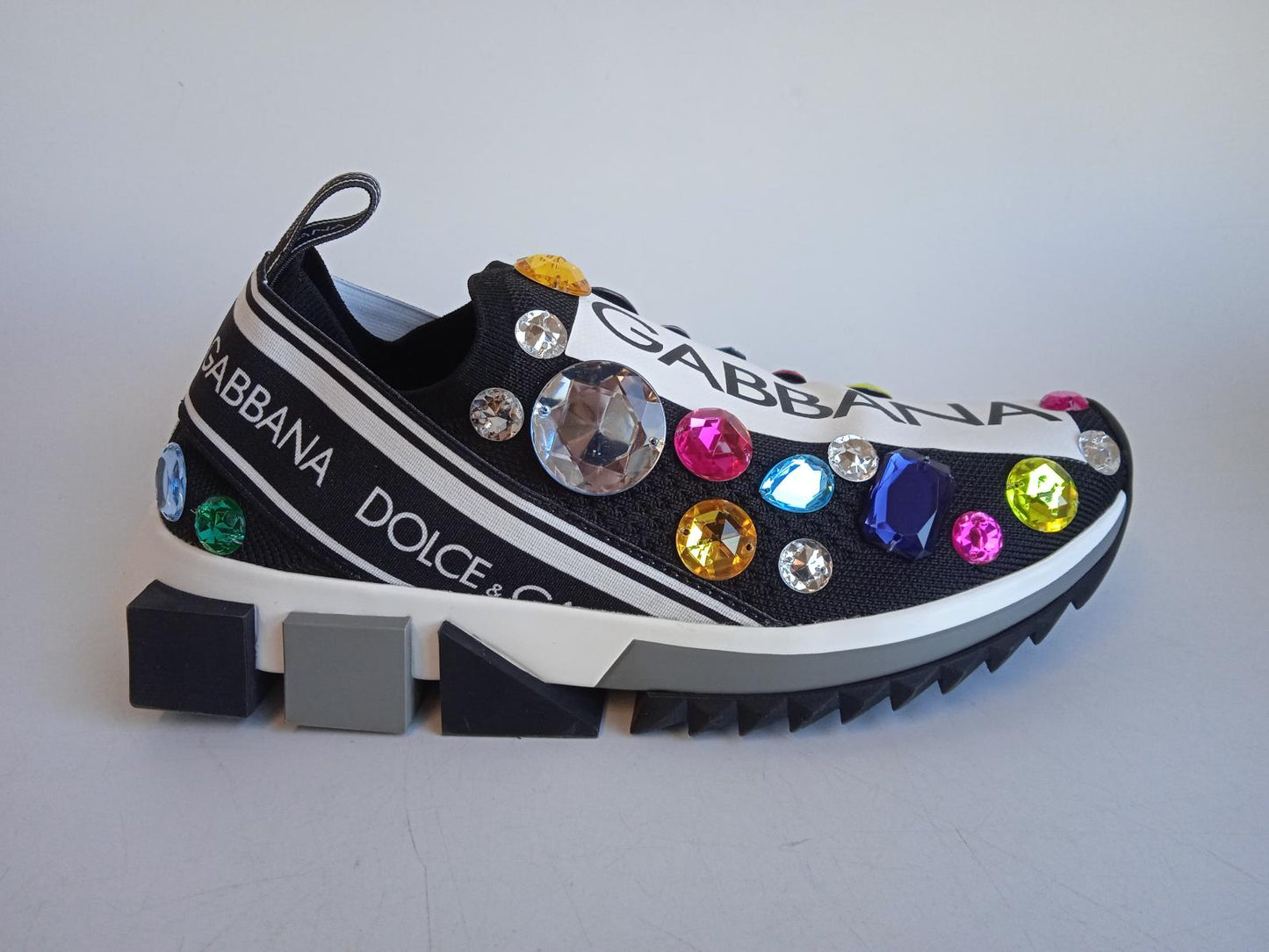 DOLCE & GABBANA Ladies Black Low-Top Crystal Embellished Trainers EU37 UK4 NEW