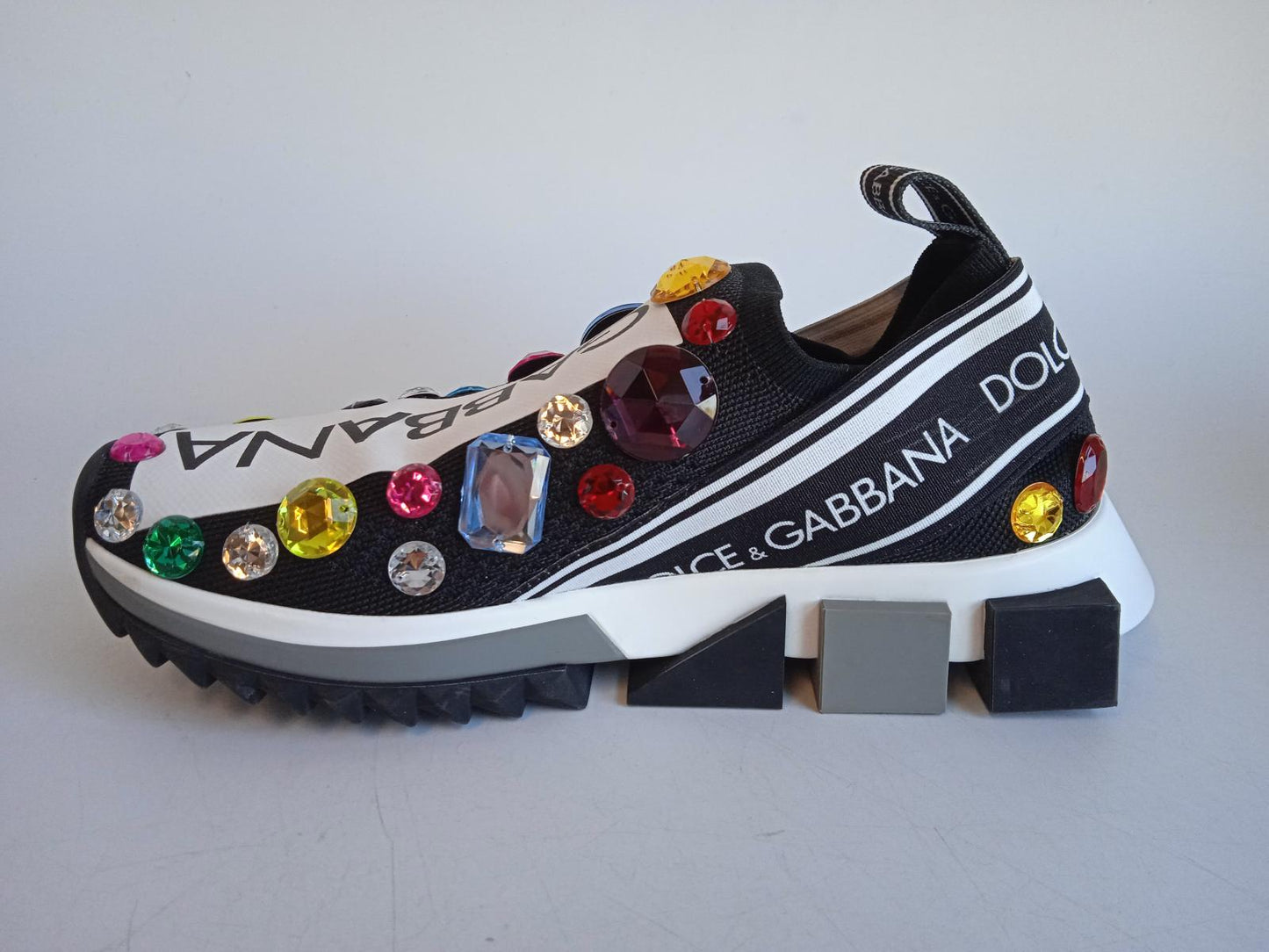 DOLCE & GABBANA Ladies Black Low-Top Crystal Embellished Trainers EU37 UK4 NEW