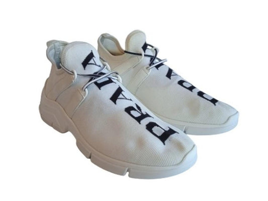 PRADA Ladies White Knitted Fabric XY Logo Sock Low-Top Trainers EU38 UK5 NEW