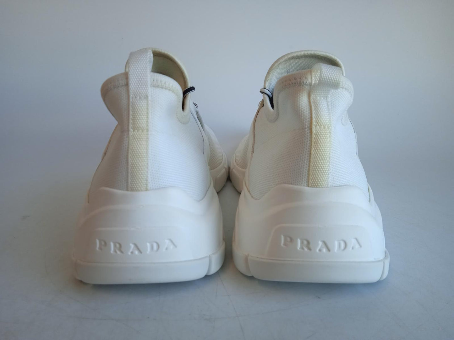 PRADA Ladies White Knitted Fabric XY Logo Sock Low-Top Trainers EU38 UK5 NEW