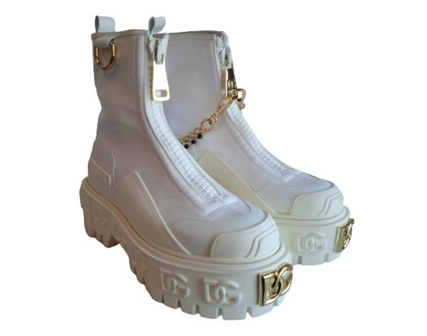 DOLCE & GABBANA Ladies White Patent Leather Plateau Biker Boots EU40 UK7 NEW