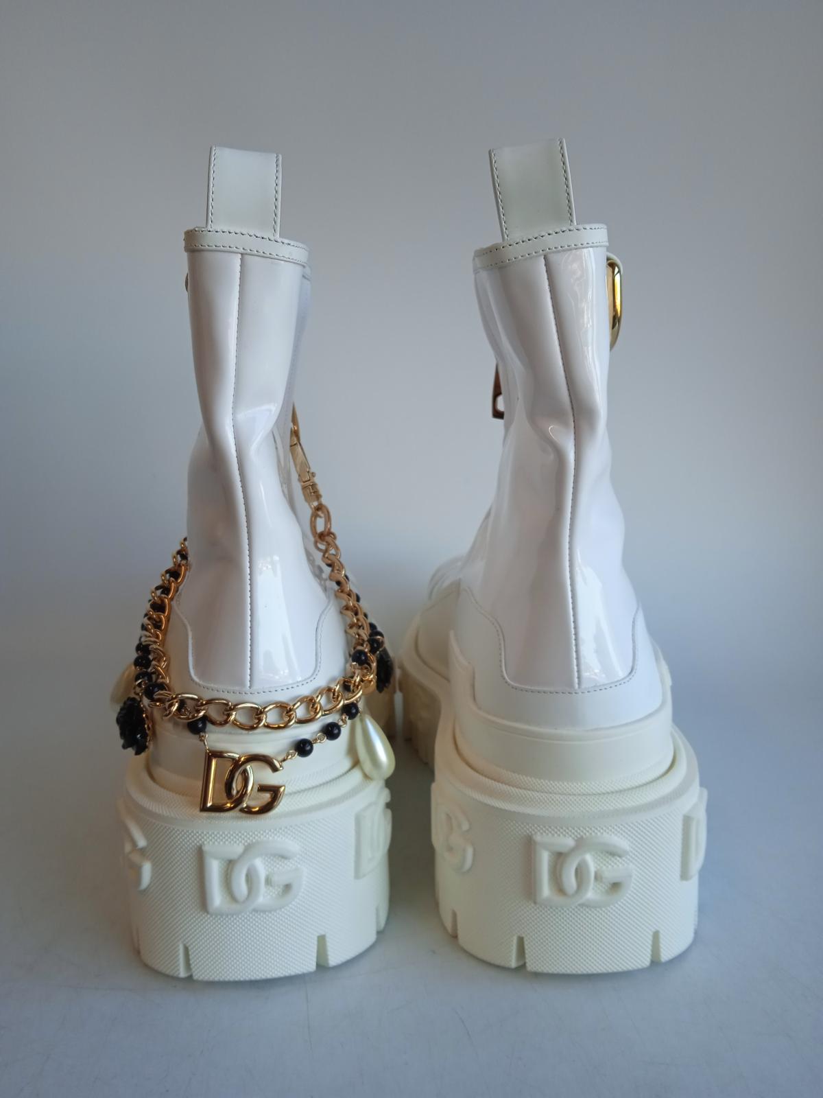 DOLCE & GABBANA Ladies White Patent Leather Plateau Biker Boots EU40 UK7 NEW