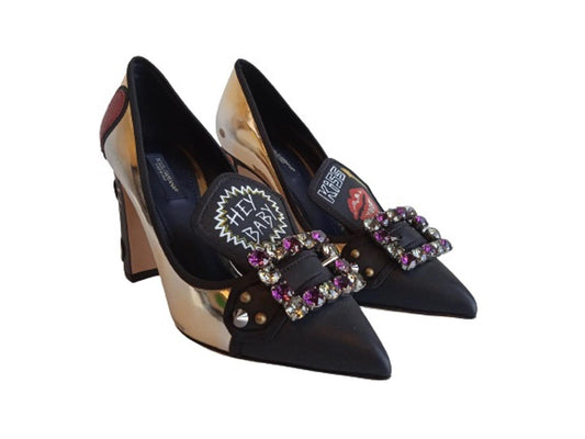 DOLCE & GABBANA Ladies Gold Sacred Heart Crystal Embellished Pumps EU38 UK5 NEW