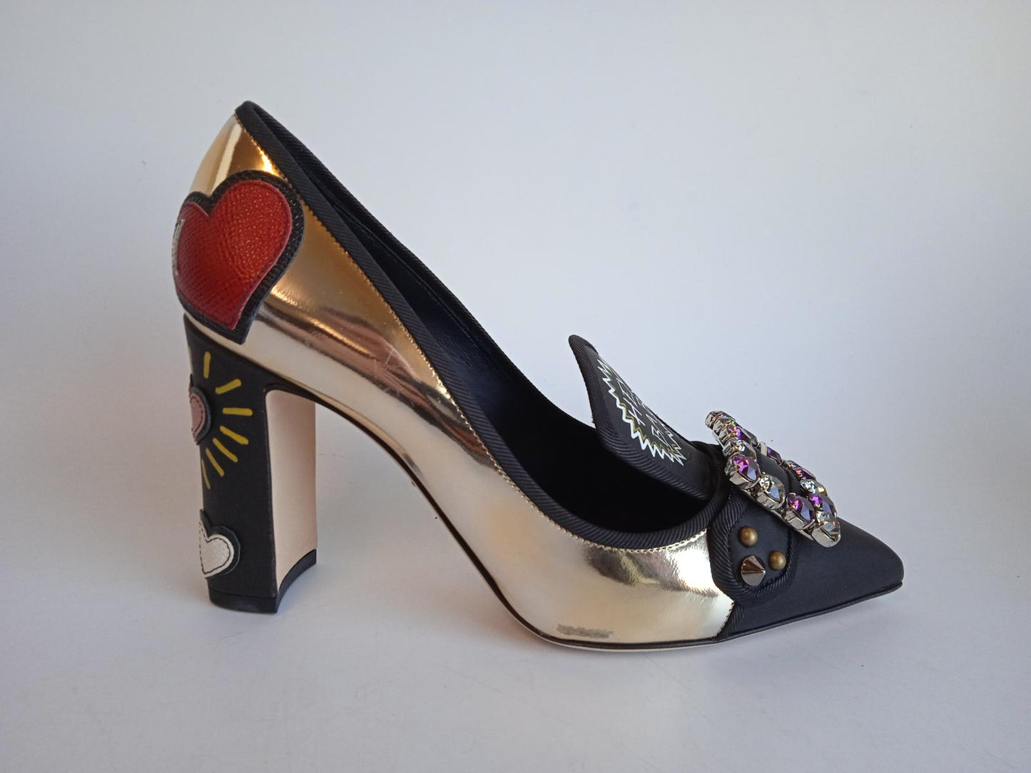 DOLCE & GABBANA Ladies Gold Sacred Heart Crystal Embellished Pumps EU38 UK5 NEW
