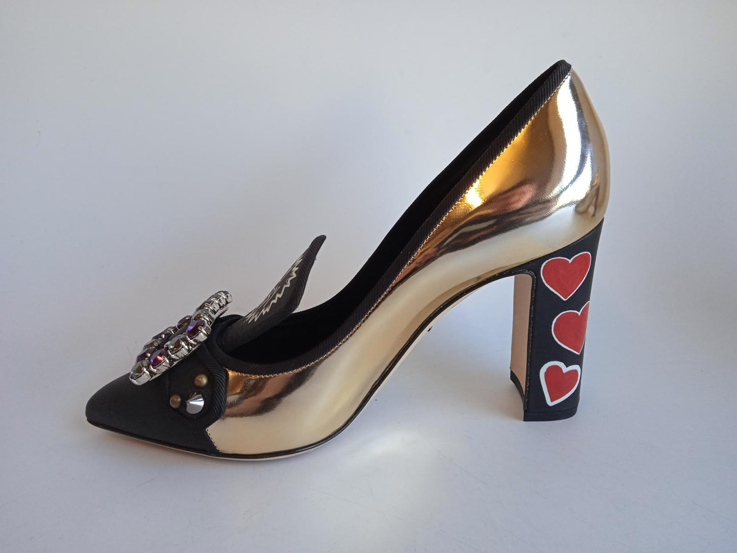 DOLCE & GABBANA Ladies Gold Sacred Heart Crystal Embellished Pumps EU38 UK5 NEW