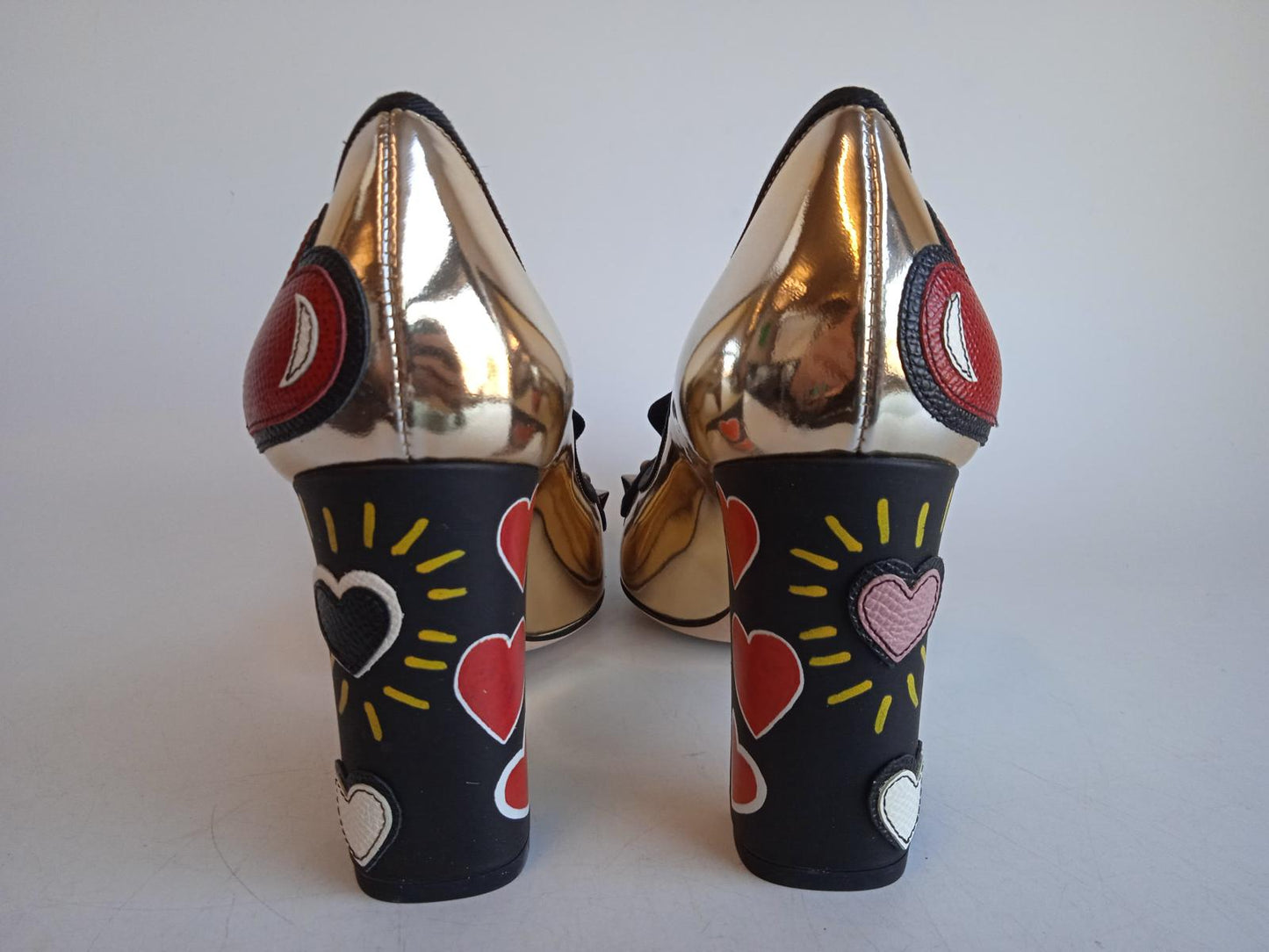 DOLCE & GABBANA Ladies Gold Sacred Heart Crystal Embellished Pumps EU38 UK5 NEW