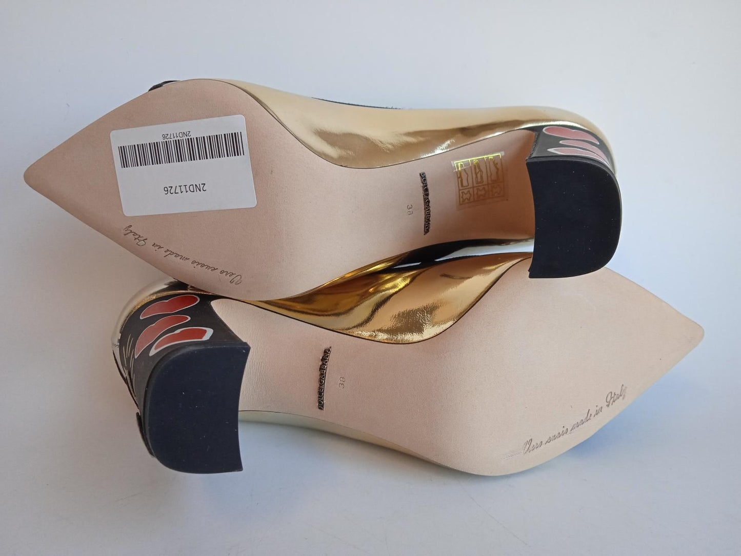 DOLCE & GABBANA Ladies Gold Sacred Heart Crystal Embellished Pumps EU38 UK5 NEW