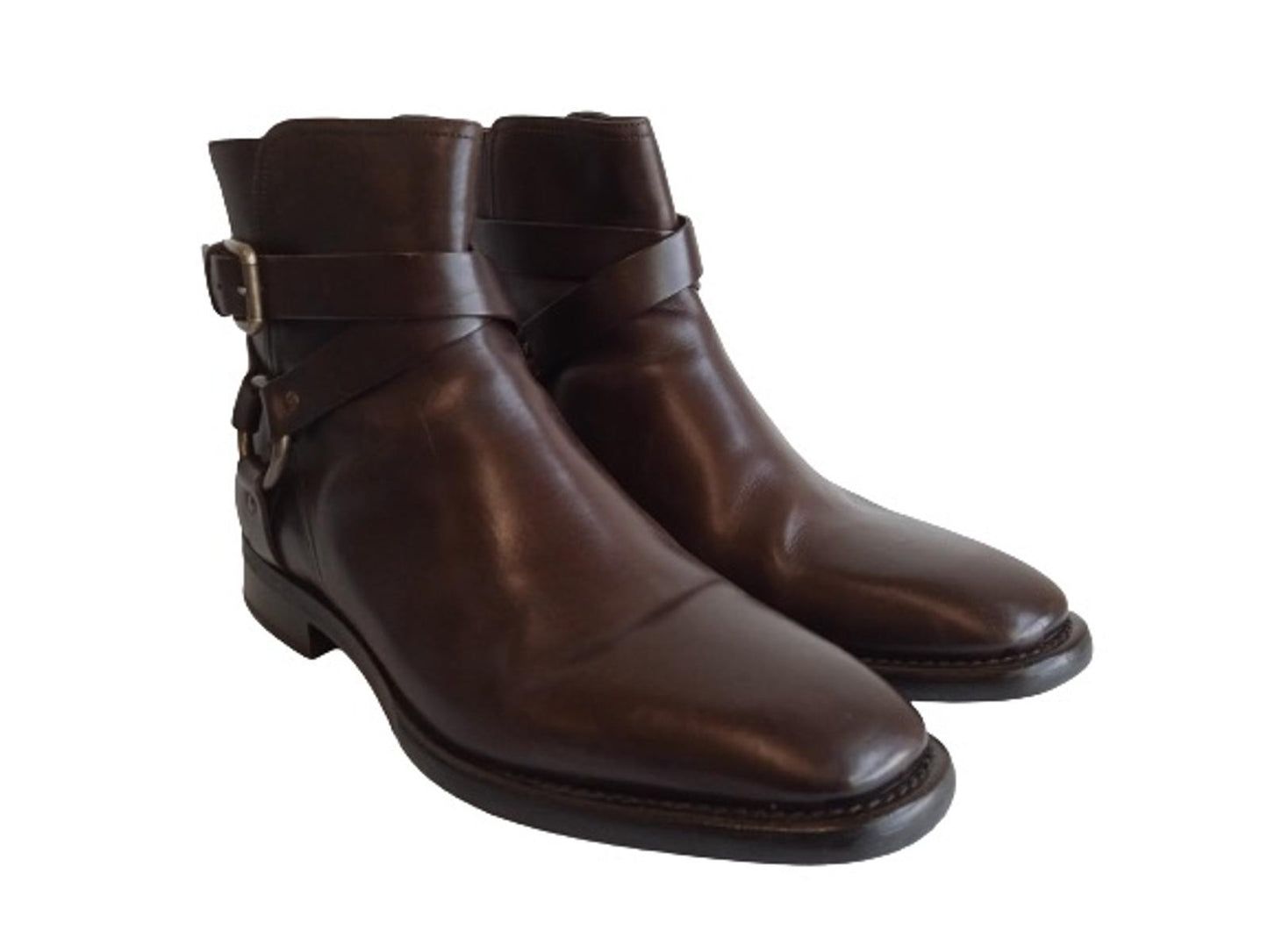 DOLCE & GABBANA Men's Brown Leather Strap Detail Low Ankle Boots Size UK8 NEW