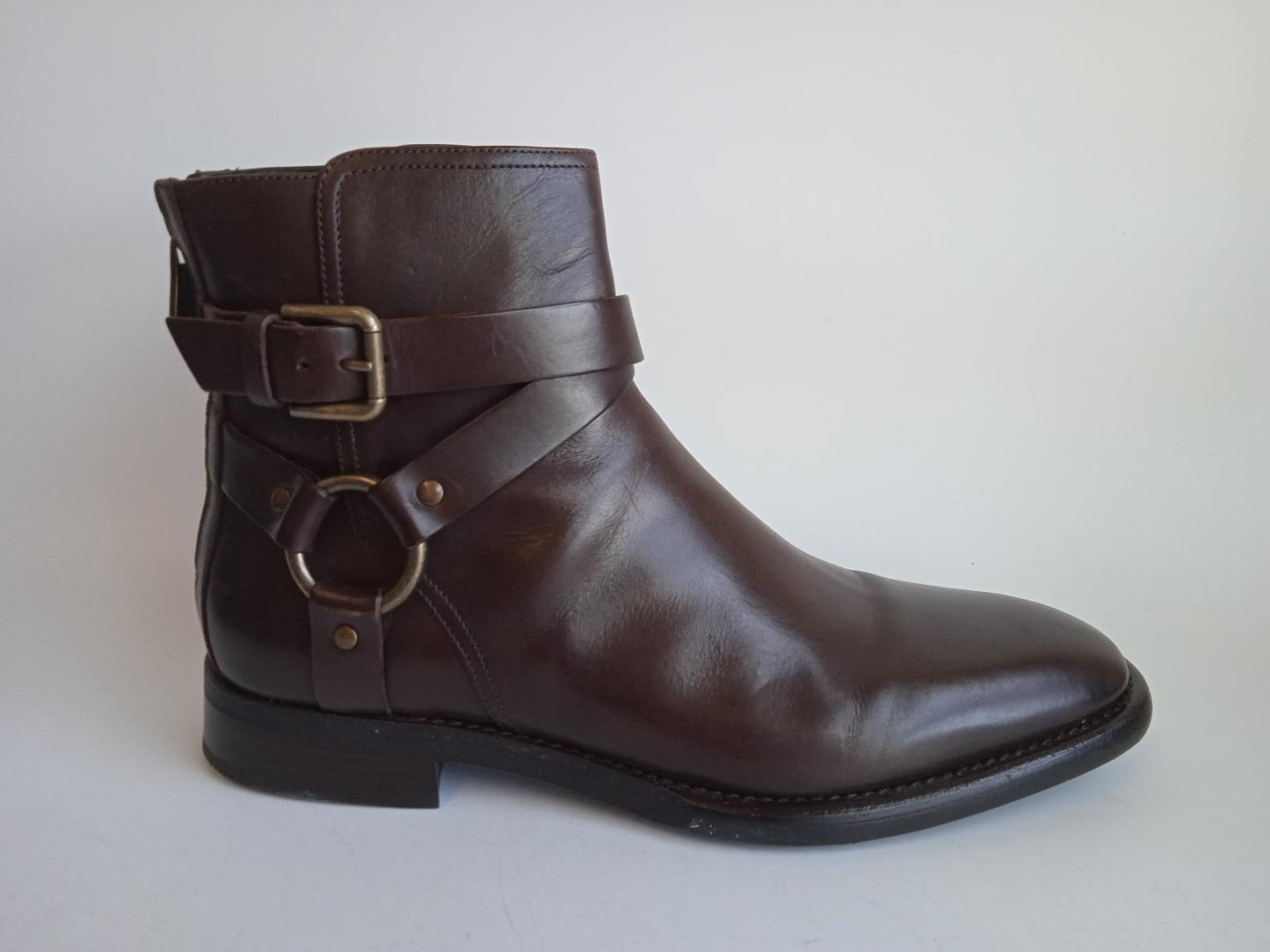 DOLCE & GABBANA Men's Brown Leather Strap Detail Low Ankle Boots Size UK8 NEW