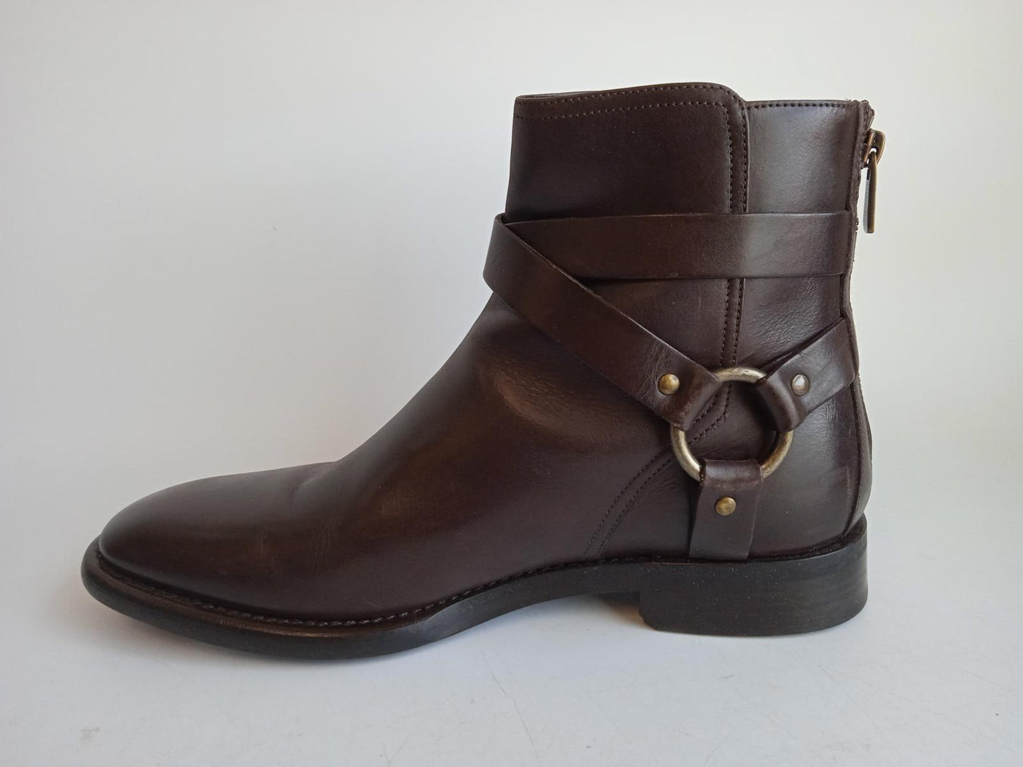 DOLCE & GABBANA Men's Brown Leather Strap Detail Low Ankle Boots Size UK8 NEW