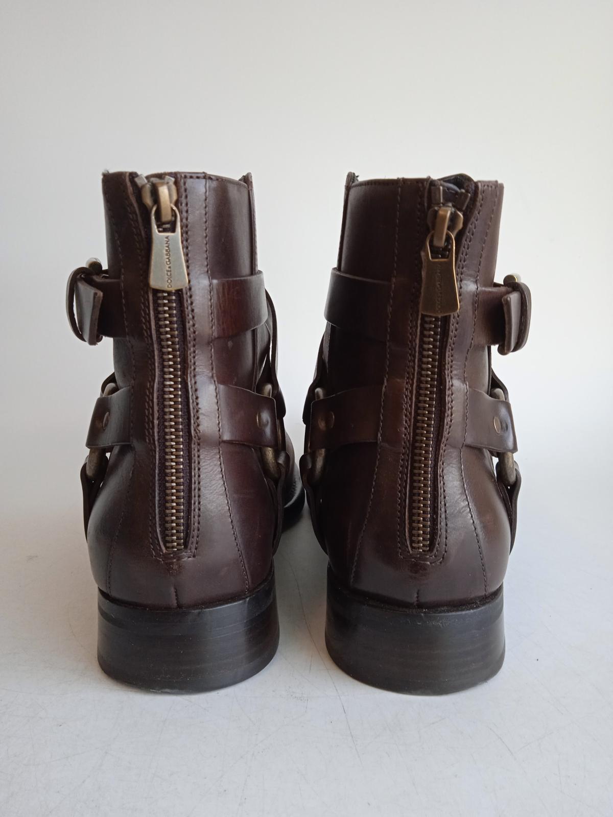 DOLCE & GABBANA Men's Brown Leather Strap Detail Low Ankle Boots Size UK8 NEW