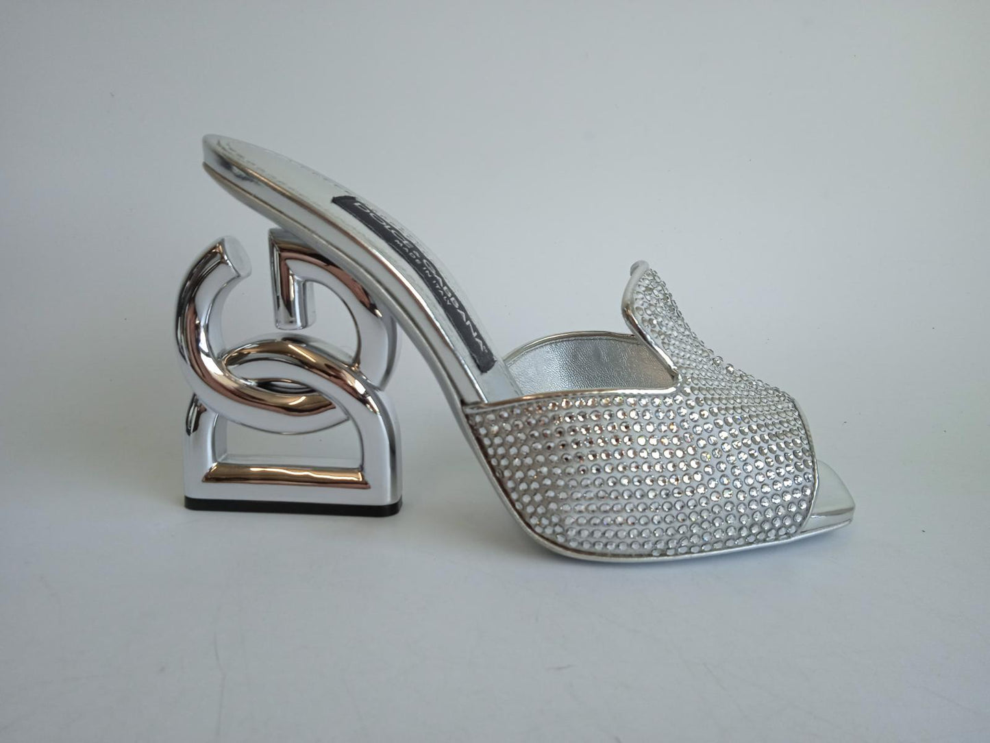 DOLCE & GABBANA Ladies Silver DG-Heel Gemstone Mule Shoes Size EU37 UK4 NEW