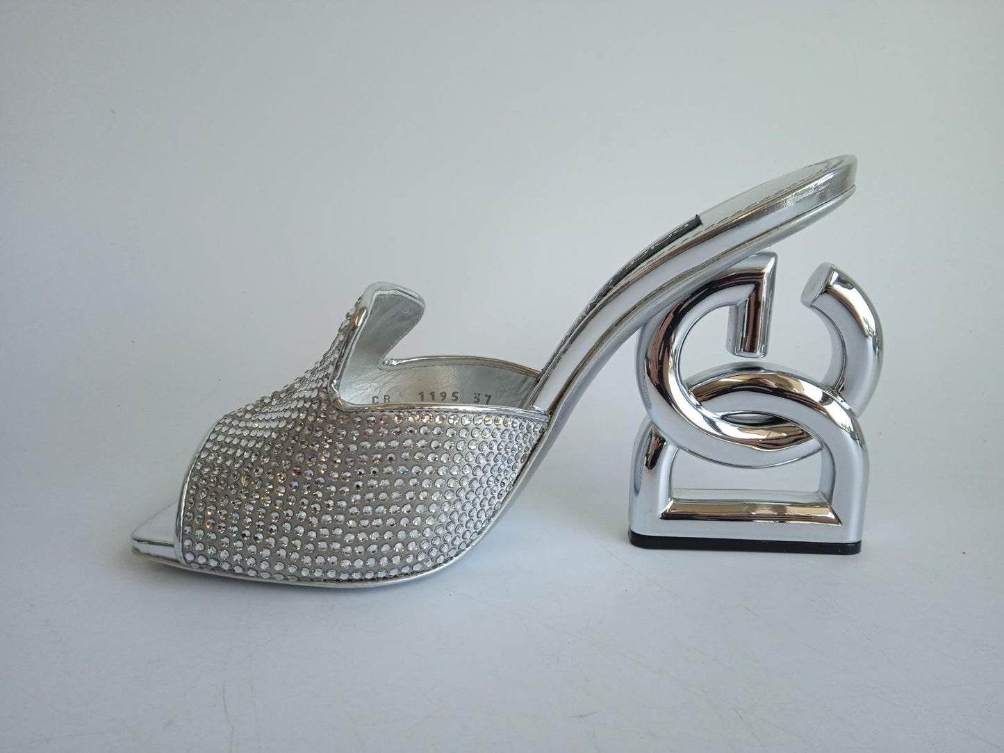 DOLCE & GABBANA Ladies Silver DG-Heel Gemstone Mule Shoes Size EU37 UK4 NEW