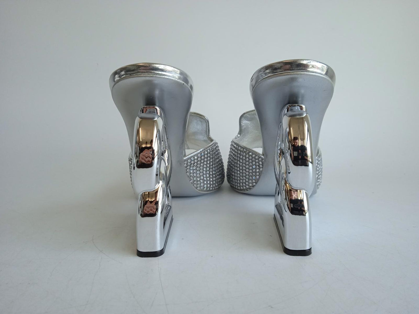 DOLCE & GABBANA Ladies Silver DG-Heel Gemstone Mule Shoes Size EU37 UK4 NEW