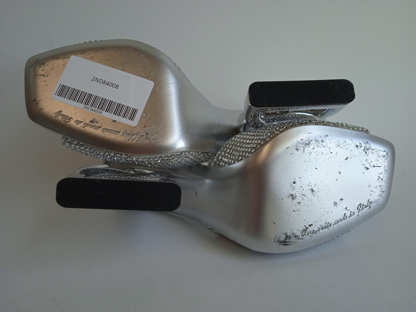 DOLCE & GABBANA Ladies Silver DG-Heel Gemstone Mule Shoes Size EU37 UK4 NEW