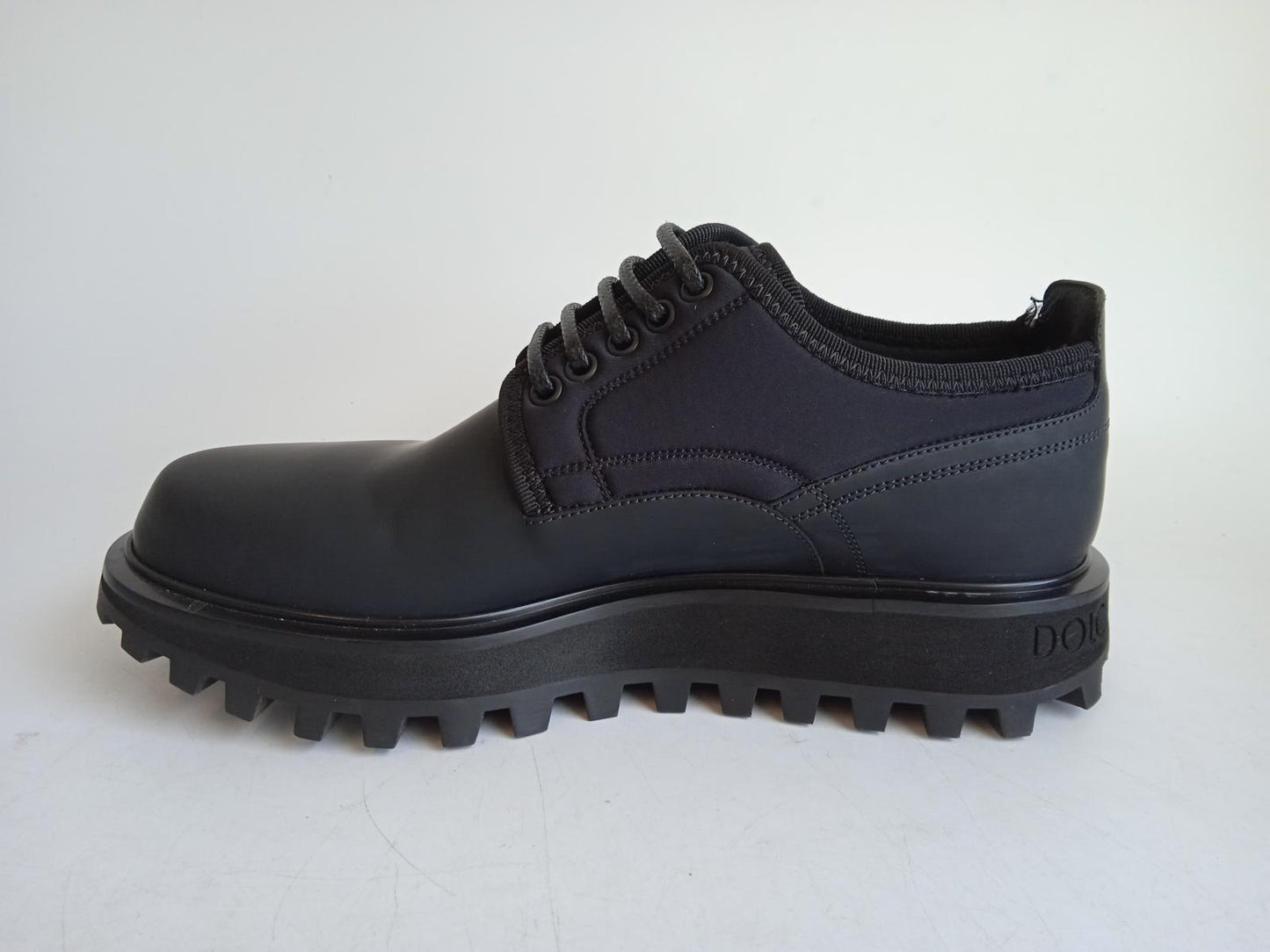 DOLCE & GABBANA Men's Black Leather & Textile Lace-Up Brogue Shoes UK6 NEW