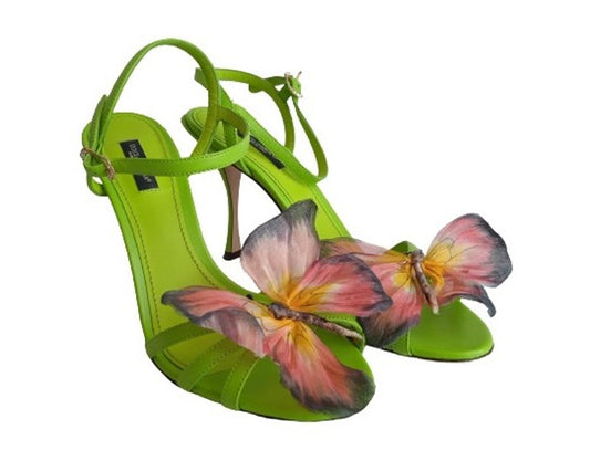 DOLCE & GABBANA Ladies Green Leather Butterfly Applique Sandals EU38.5 UK5.5 NEW