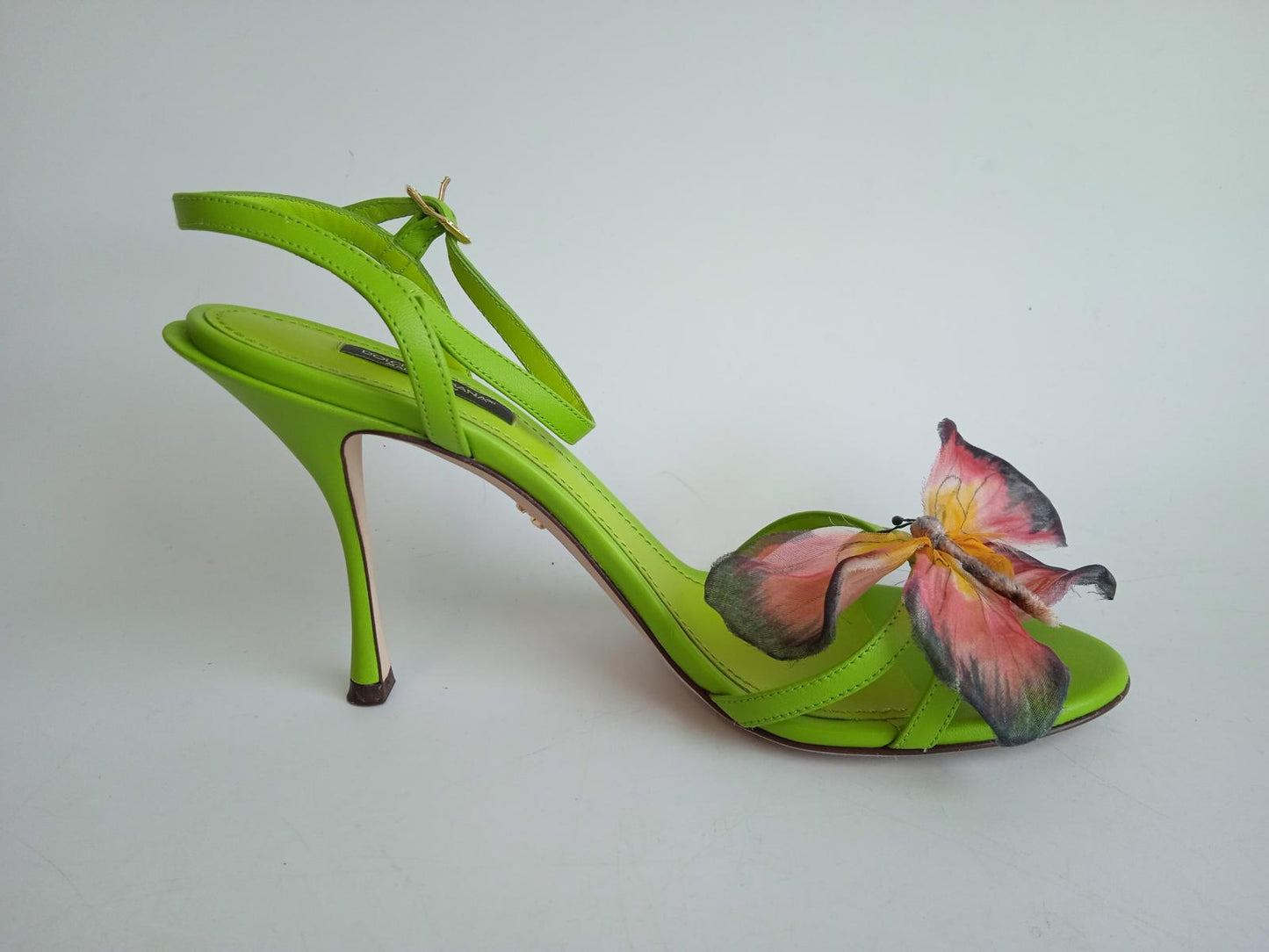 DOLCE & GABBANA Ladies Green Leather Butterfly Applique Sandals EU38.5 UK5.5 NEW