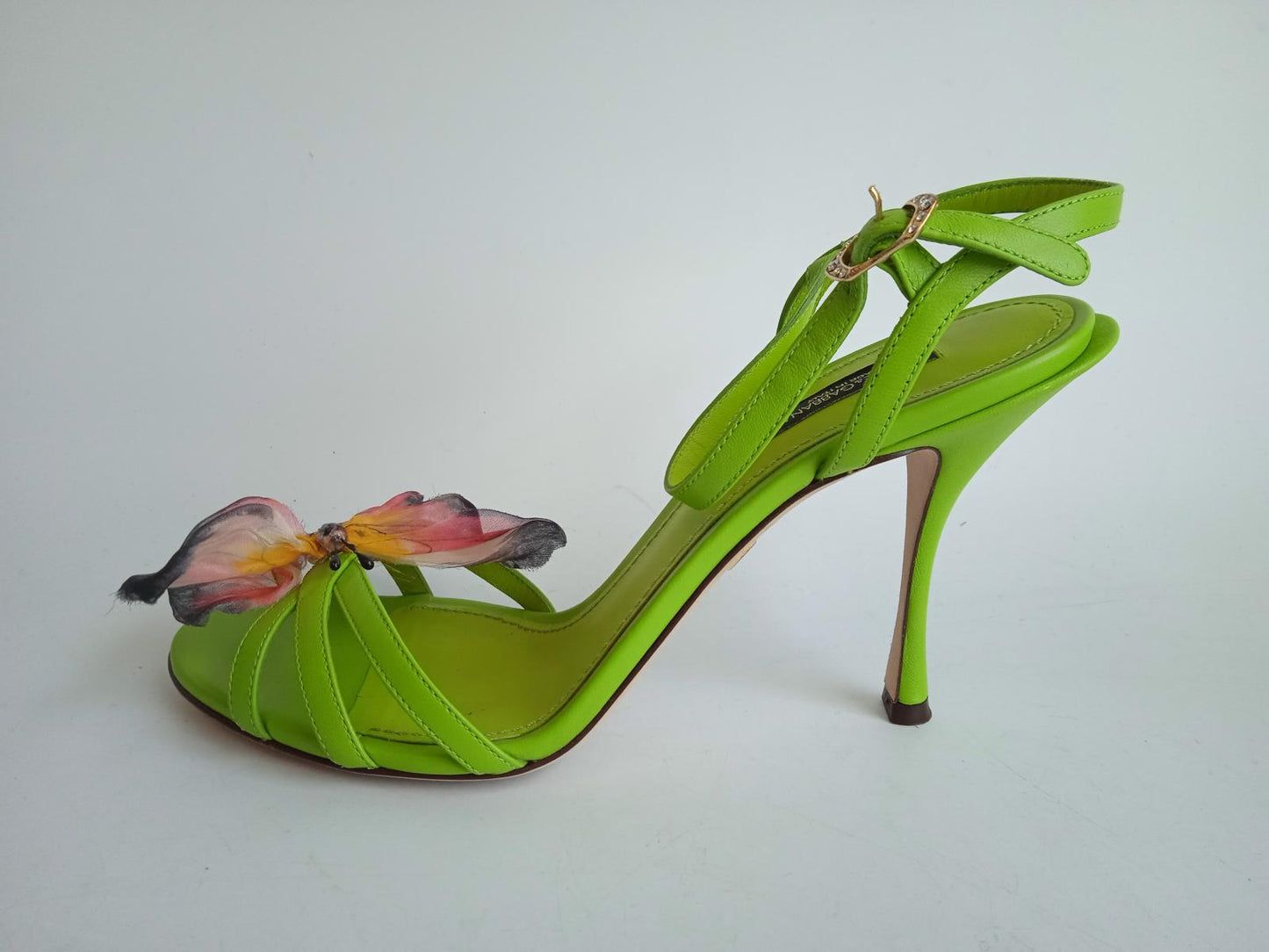 DOLCE & GABBANA Ladies Green Leather Butterfly Applique Sandals EU38.5 UK5.5 NEW