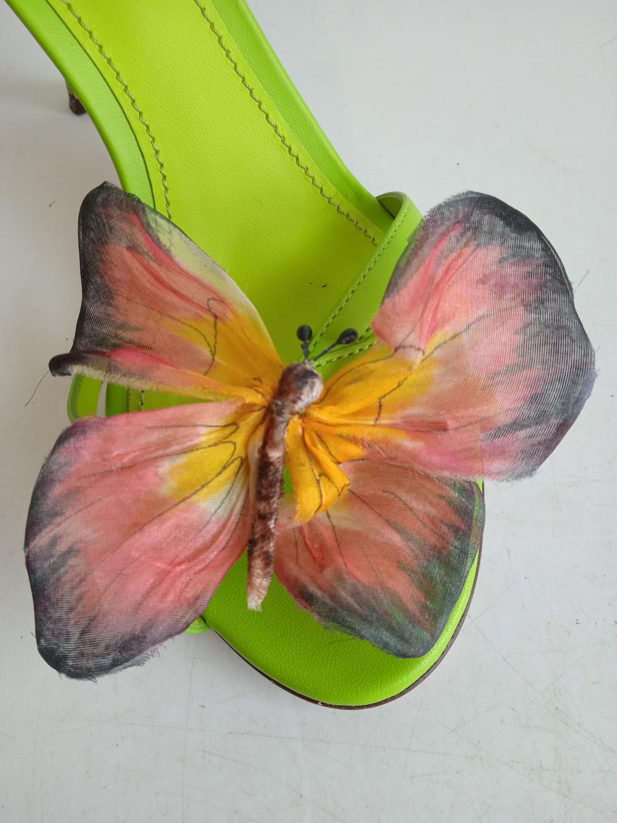 DOLCE & GABBANA Ladies Green Leather Butterfly Applique Sandals EU38.5 UK5.5 NEW