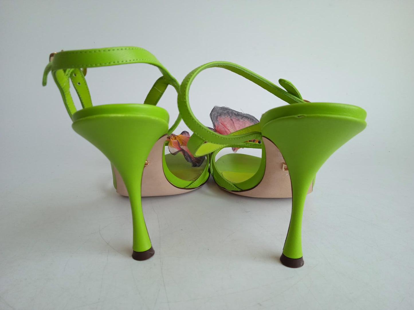 DOLCE & GABBANA Ladies Green Leather Butterfly Applique Sandals EU38.5 UK5.5 NEW