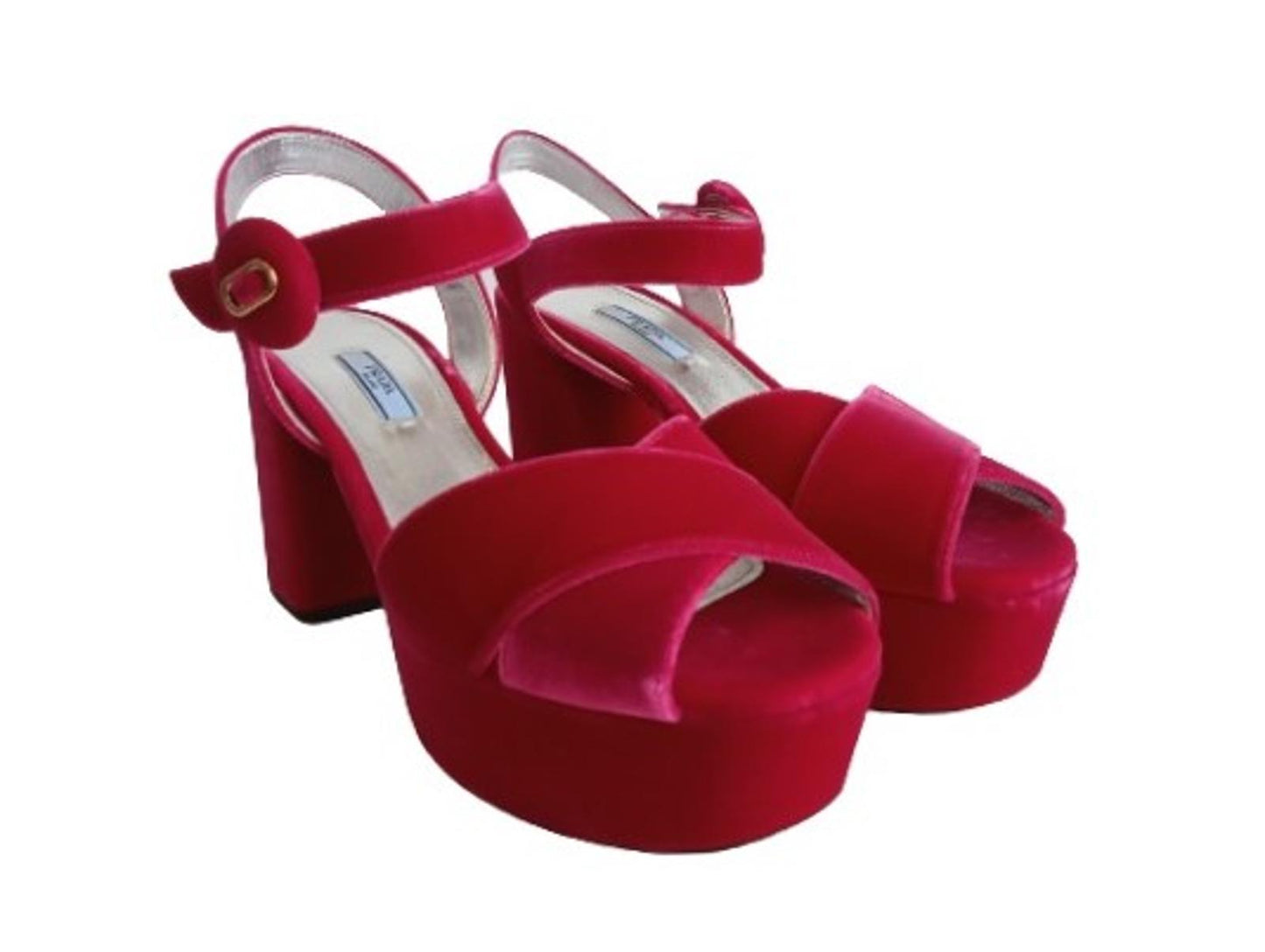 PRADA Ladies Red Velvet Peep Toe Strappy Platform Sandals Size EU40 UK7 NEW