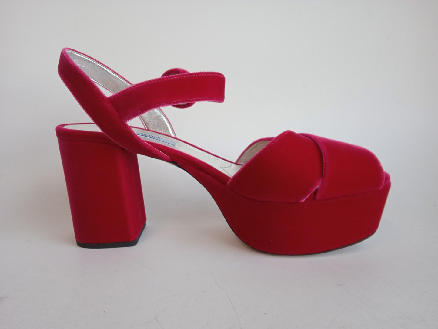 PRADA Ladies Red Velvet Peep Toe Strappy Platform Sandals Size EU40 UK7 NEW
