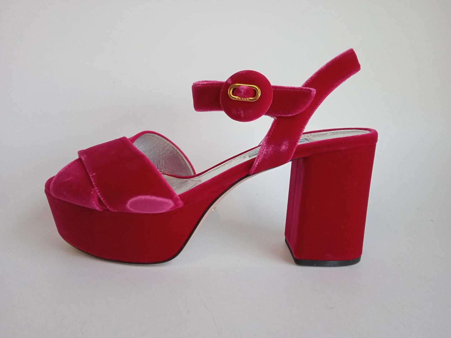 PRADA Ladies Red Velvet Peep Toe Strappy Platform Sandals Size EU40 UK7 NEW