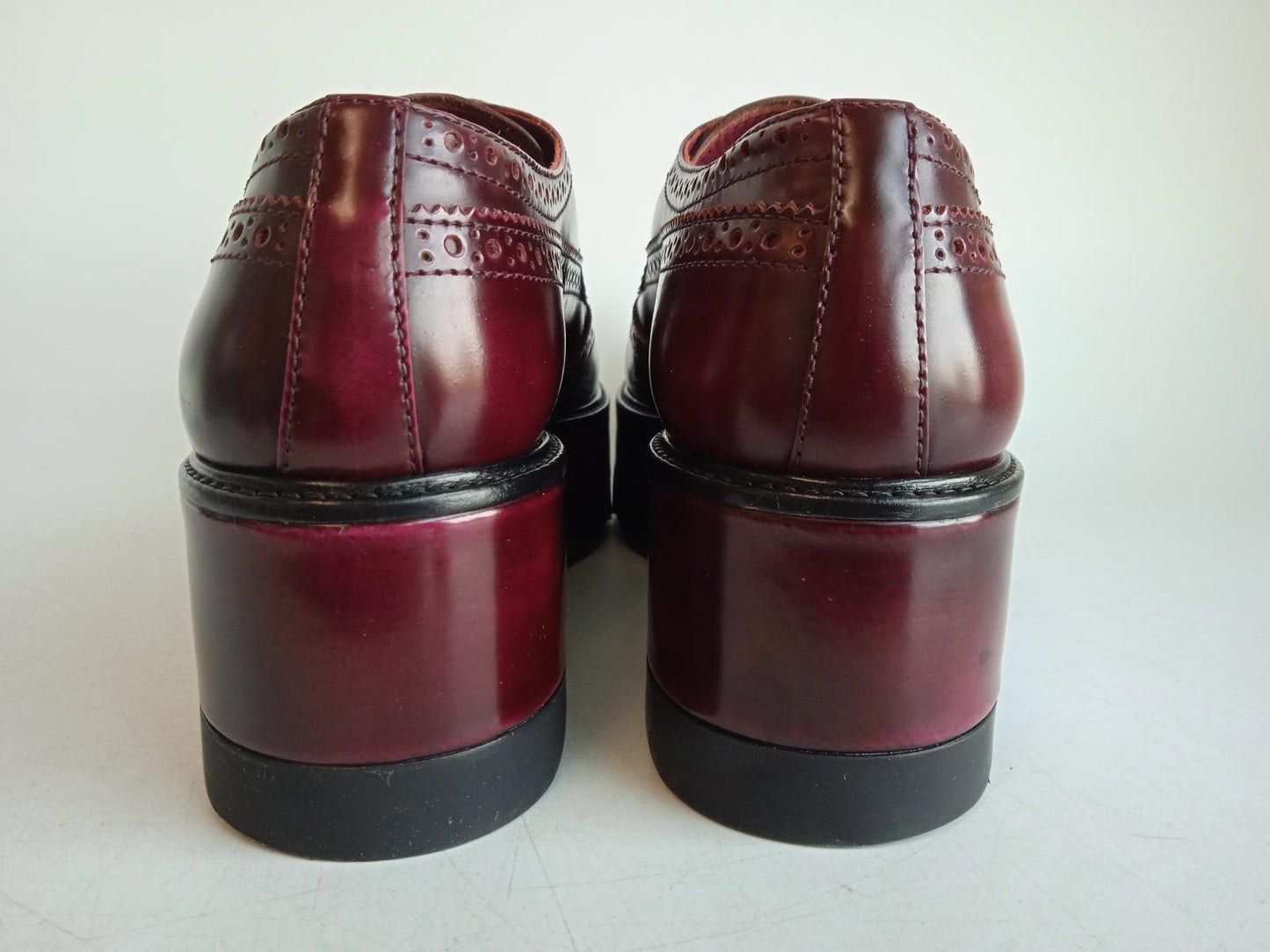 PRADA Ladies Dark Red Leather Platform Derby Brogue Shoes EU37.5 UK4.5 NEW