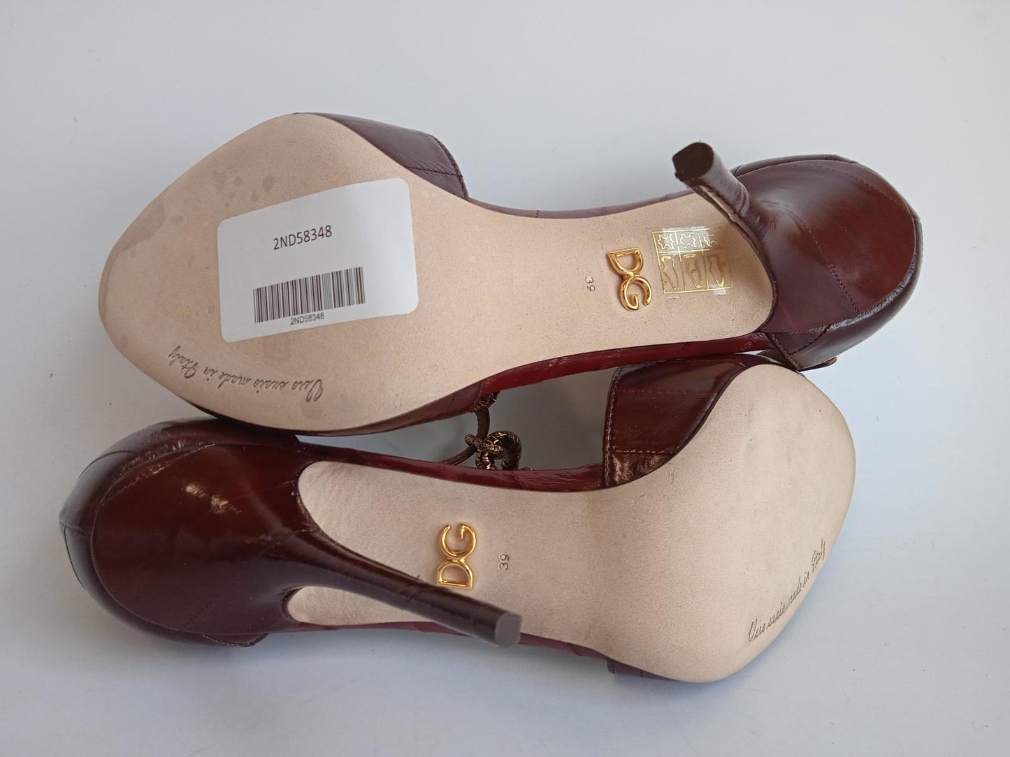 DOLCE & GABBANA Ladies Brown Leather Chain Detail Bette Pumps EU39 UK6 NEW
