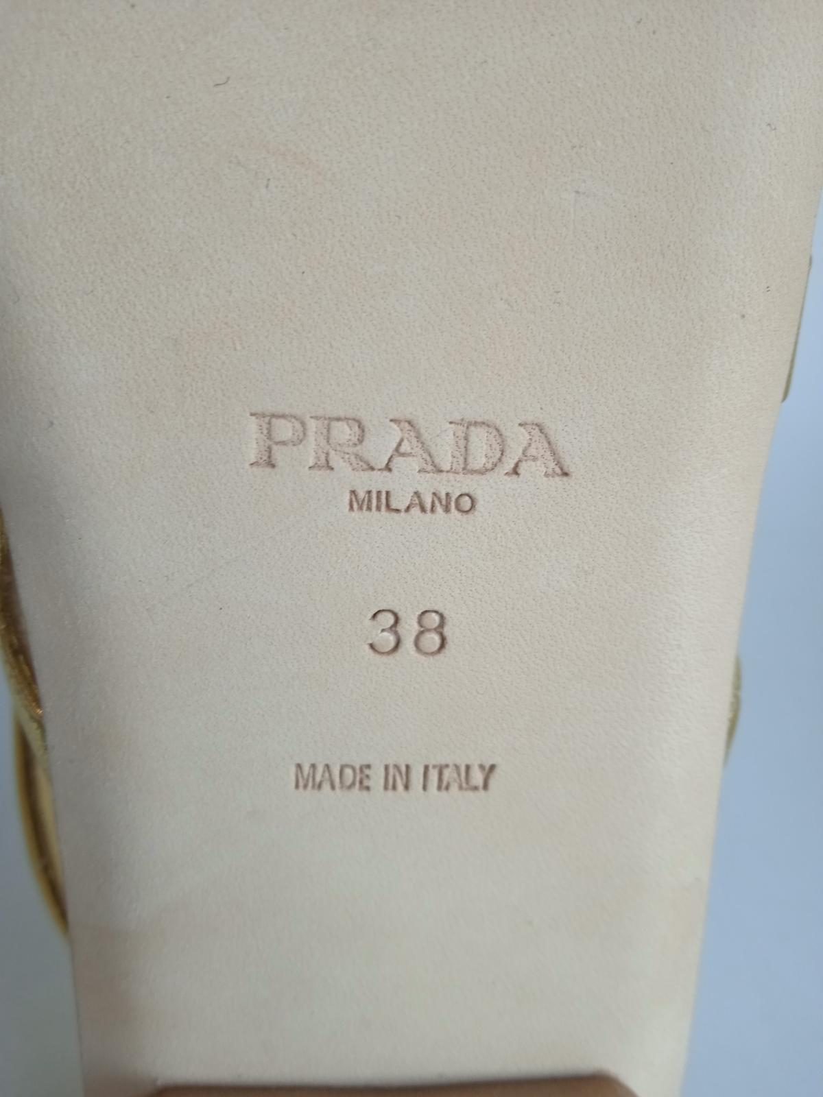 PRADA Ladies Gold & Black Suede Leather Woven Motif Flat Sandals EU38 UK5 NEW