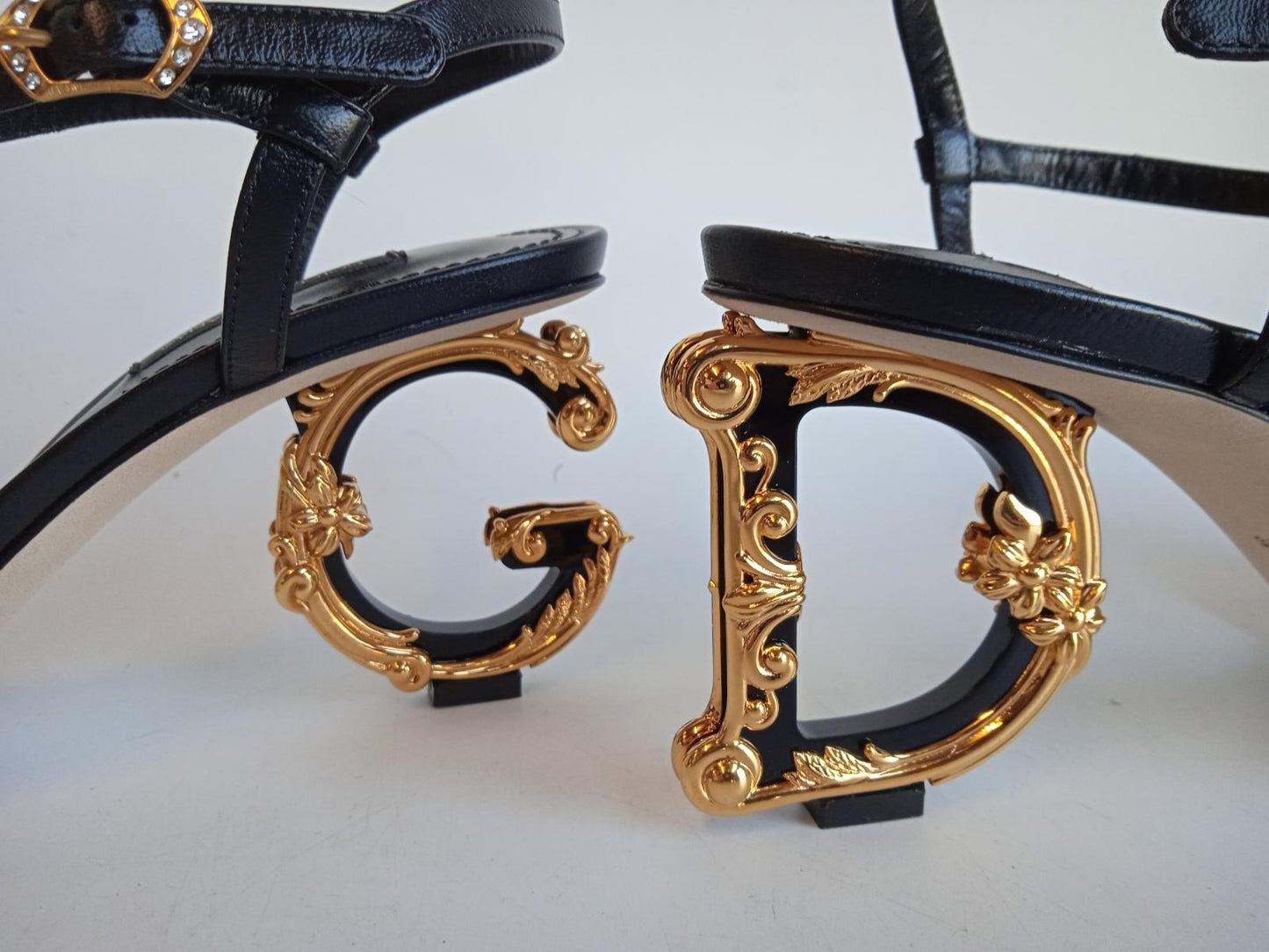 DOLCE & GABBANA Ladies Black Leather DG Heel Slingback Sandals EU39 UK6 NEW