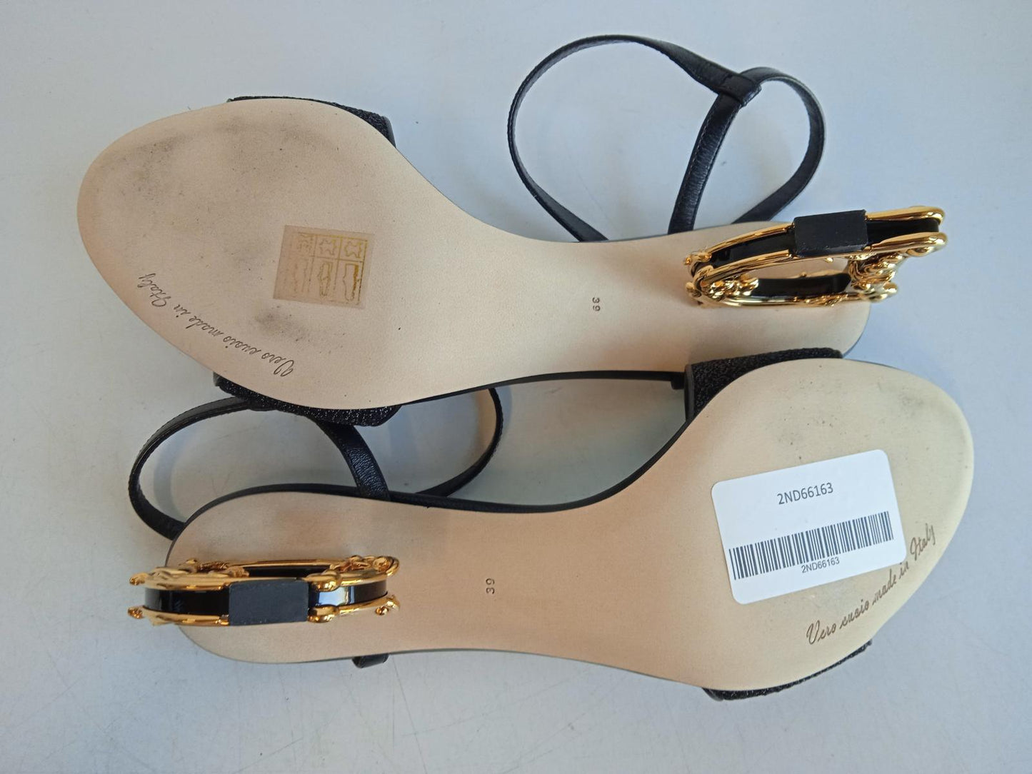 DOLCE & GABBANA Ladies Black Leather DG Heel Slingback Sandals EU39 UK6 NEW
