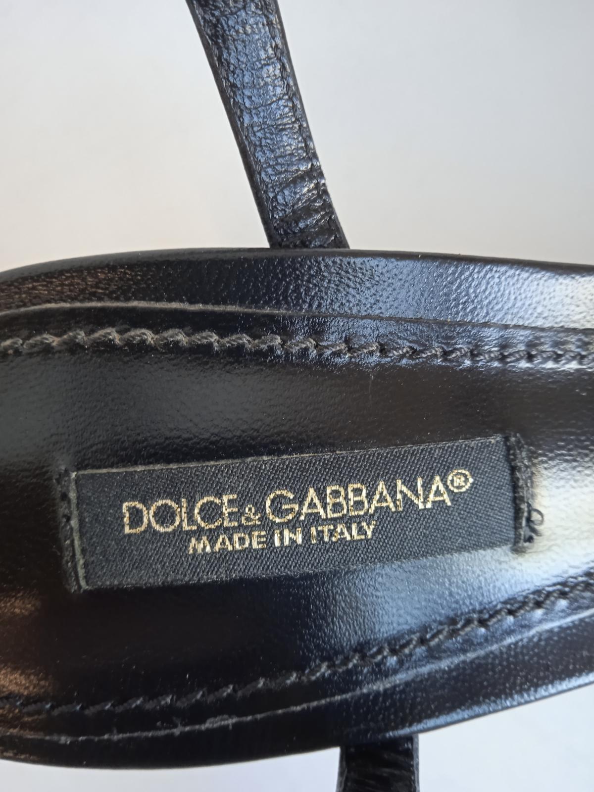 DOLCE & GABBANA Ladies Black Leather DG Heel Slingback Sandals EU39 UK6 NEW