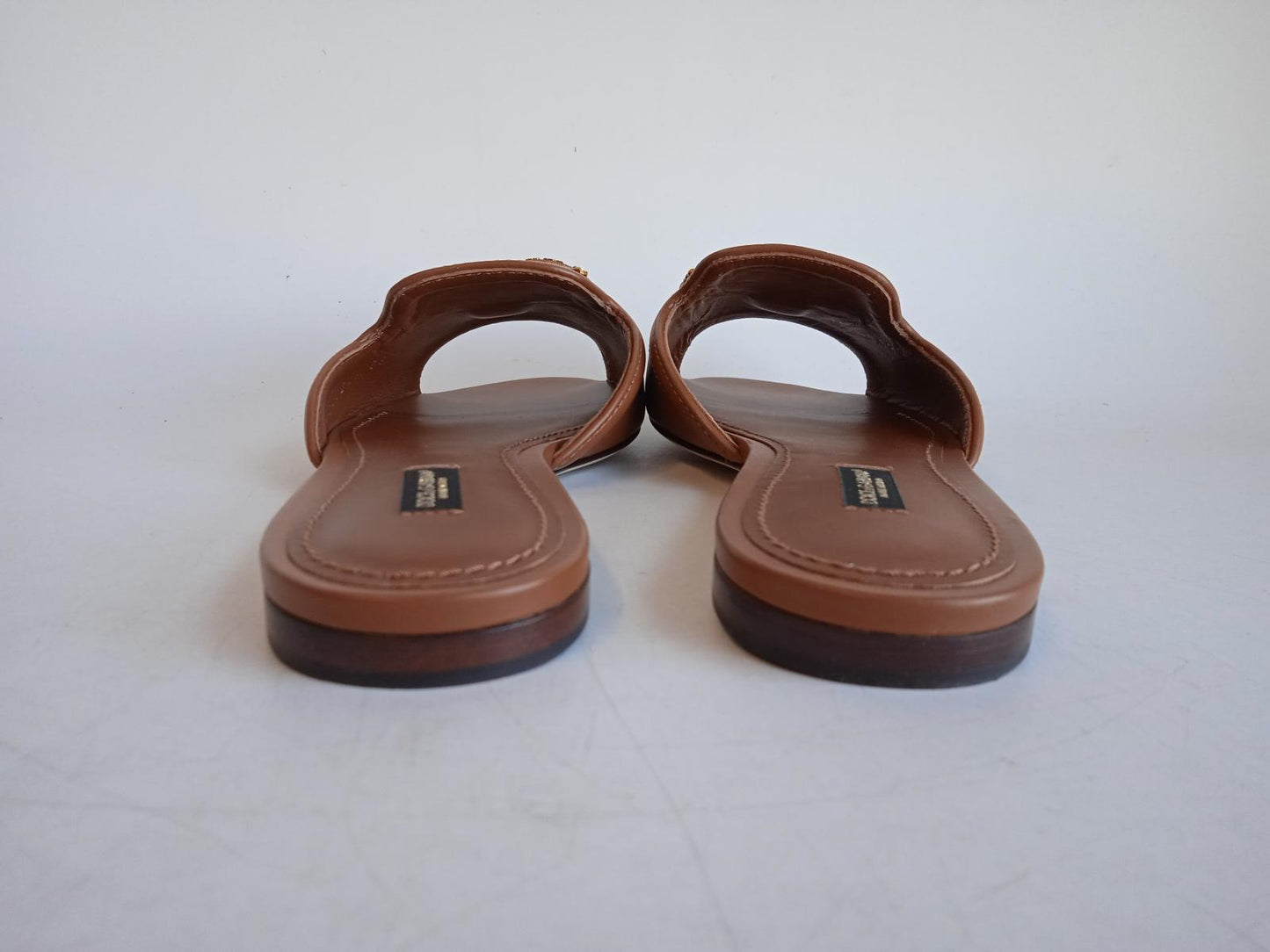 DOLCE & GABBANA Ladies Brown Leather DG Amore Flat Sandals EU38 UK5 NEW