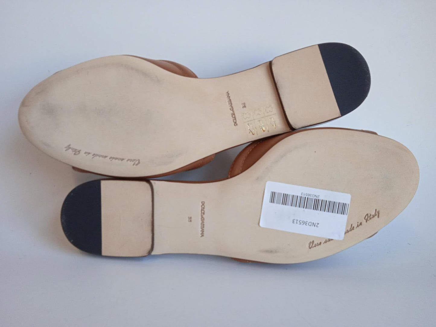 DOLCE & GABBANA Ladies Brown Leather DG Amore Flat Sandals EU38 UK5 NEW