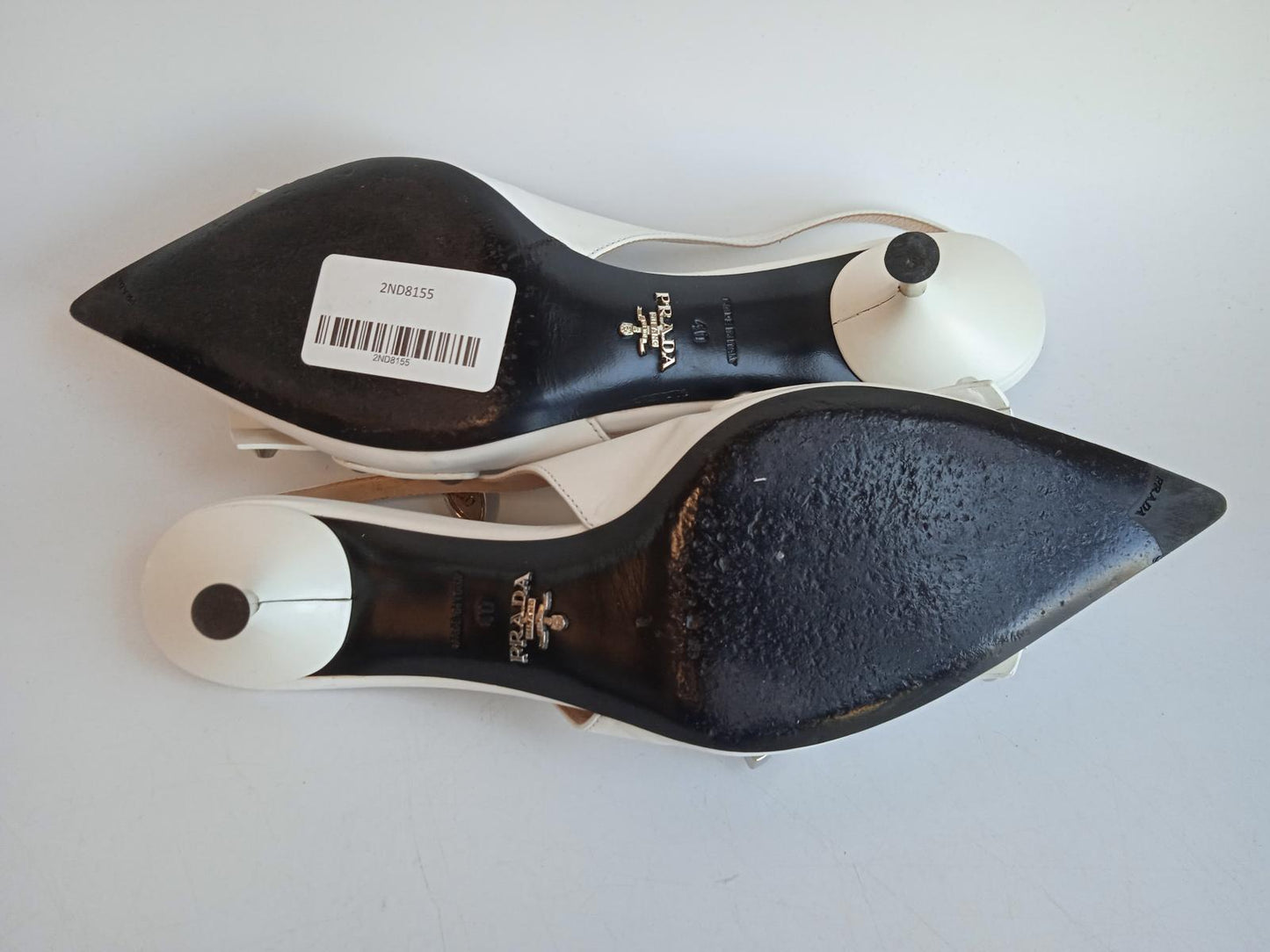 PRADA Ladies White Leather Studded Fringed Slingback Pumps Size EU40 UK7 NEW