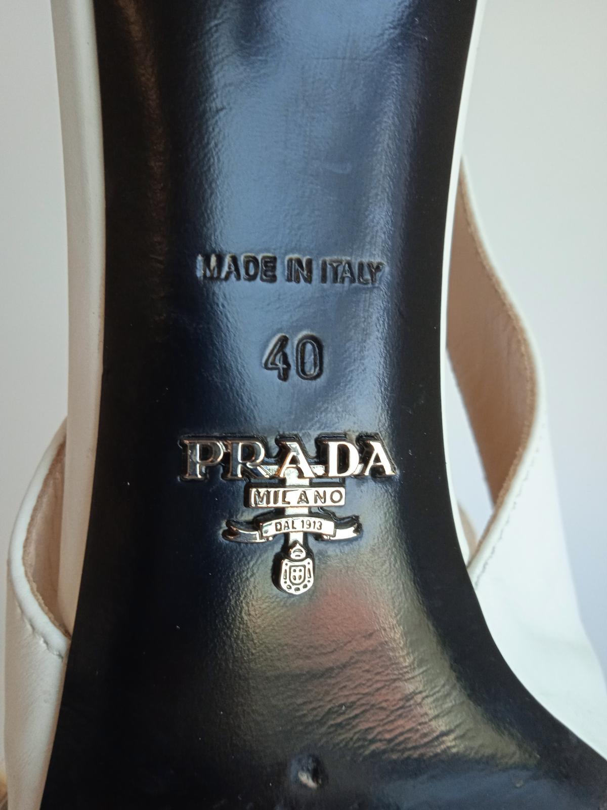 PRADA Ladies White Leather Studded Fringed Slingback Pumps Size EU40 UK7 NEW