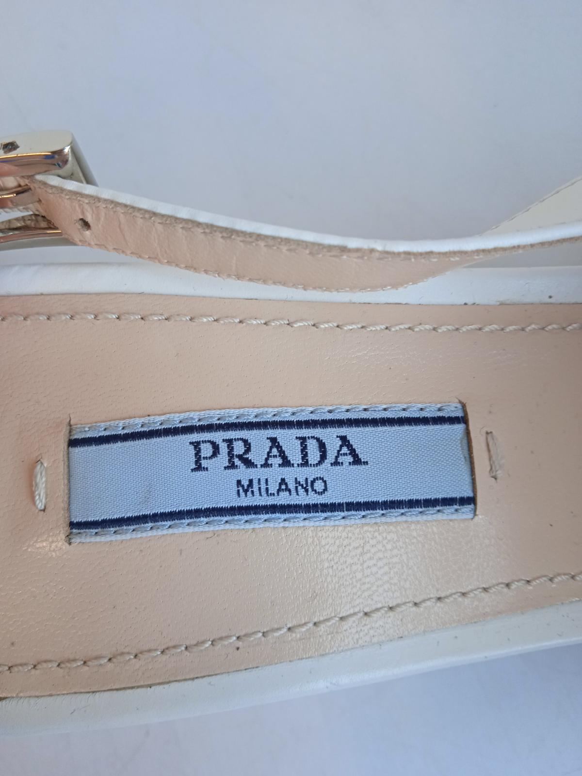 PRADA Ladies White Leather Studded Fringed Slingback Pumps Size EU40 UK7 NEW