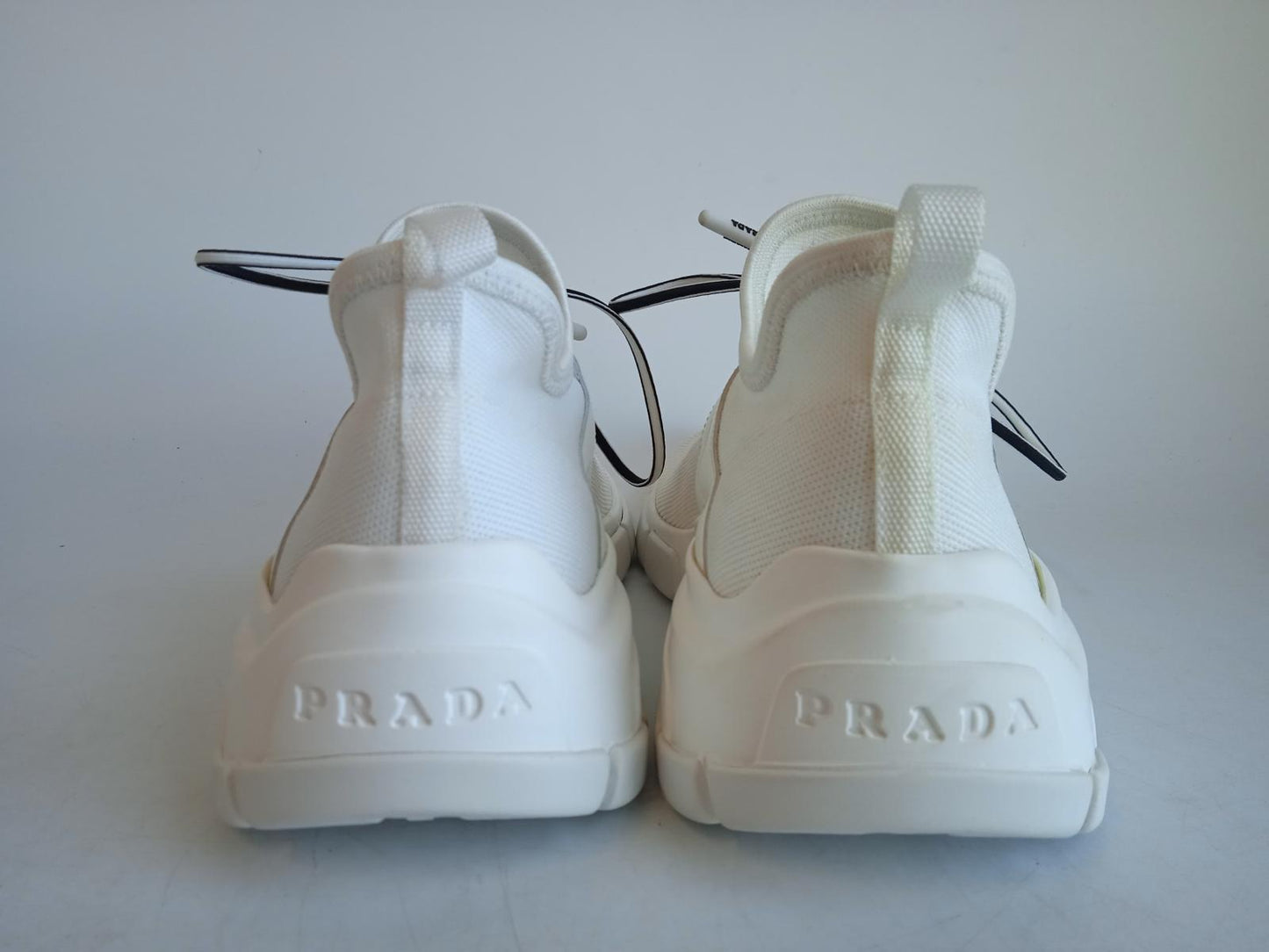 PRADA Ladies White & Red Fabric Knitted XY Logo Lace-Up Trainers EU35 UK2 NEW