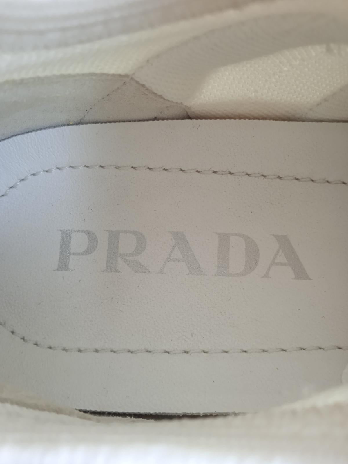 PRADA Ladies White & Red Fabric Knitted XY Logo Lace-Up Trainers EU35 UK2 NEW