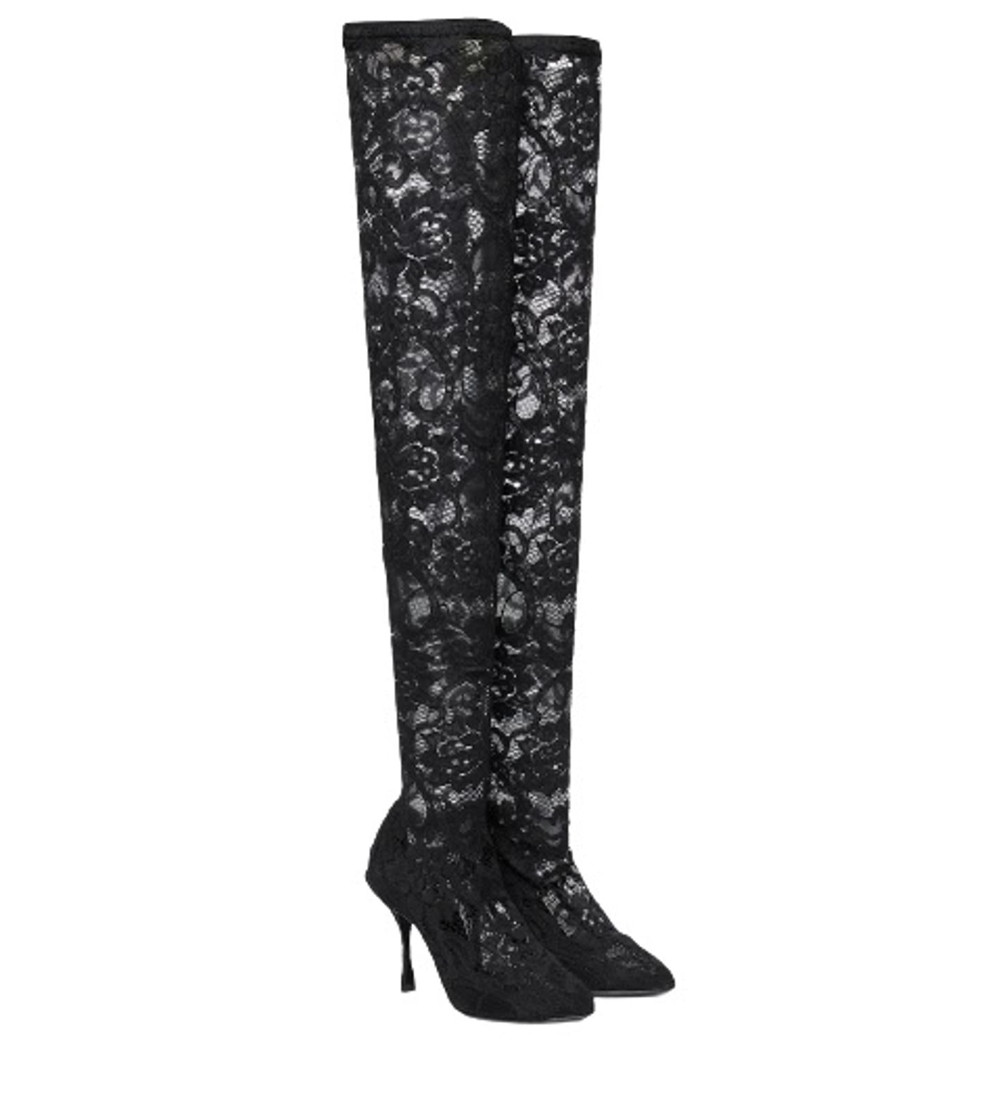DOLCE & GABBANA Ladies Black Stretch Lace Ove-The-Knee Boots EU38 UK5 NEW