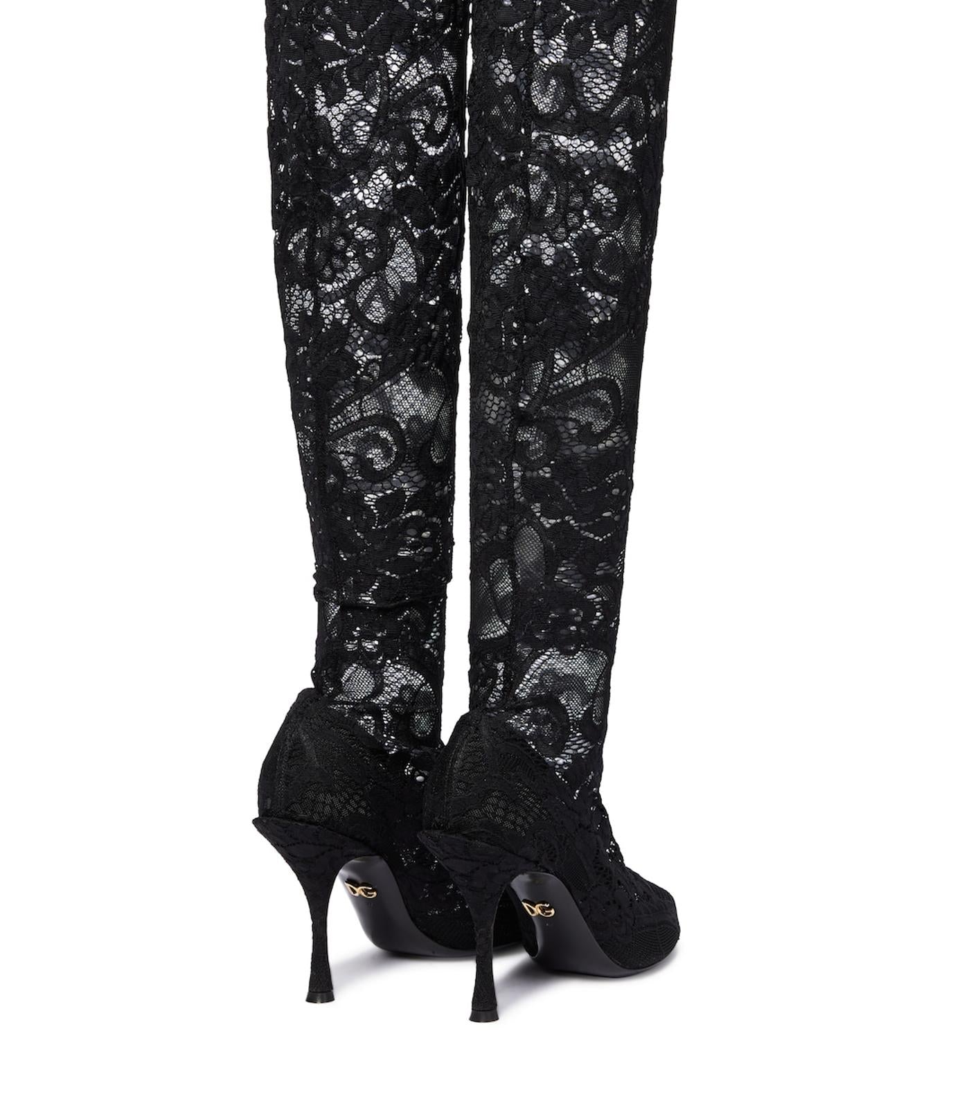 DOLCE & GABBANA Ladies Black Stretch Lace Ove-The-Knee Boots EU38 UK5 NEW