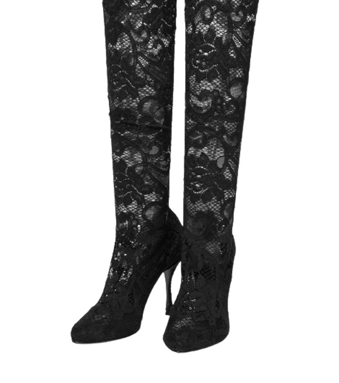 DOLCE & GABBANA Ladies Black Stretch Lace Ove-The-Knee Boots EU38 UK5 NEW