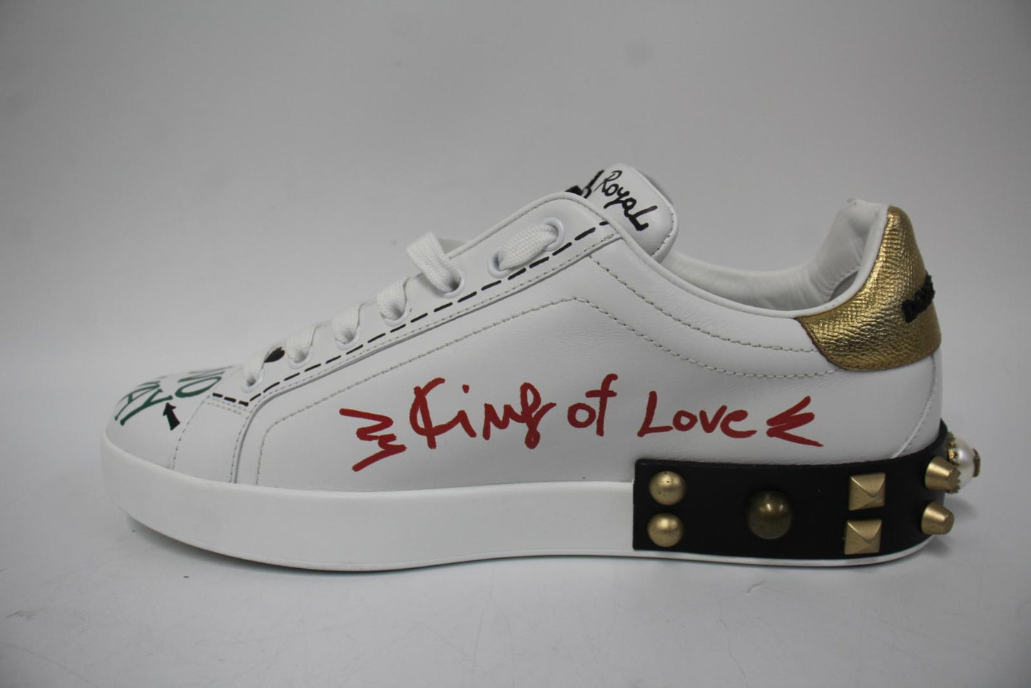 DOLCE & GABBANA Men's White Leather Portofino Embroidered Sneakers UK9 NEW