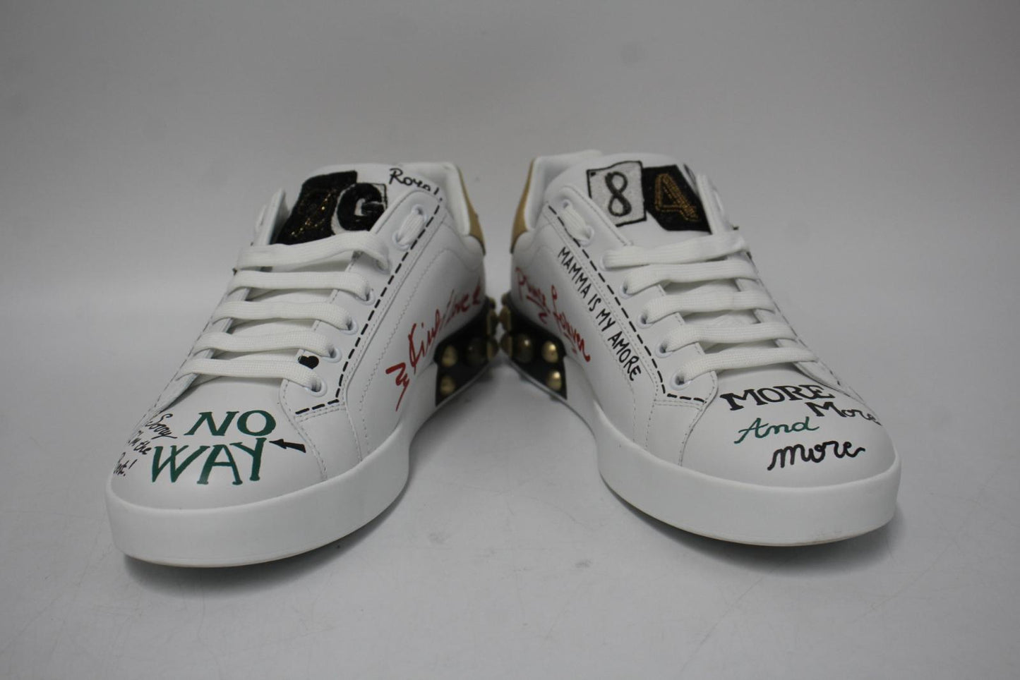 DOLCE & GABBANA Men's White Leather Portofino Embroidered Sneakers UK9 NEW